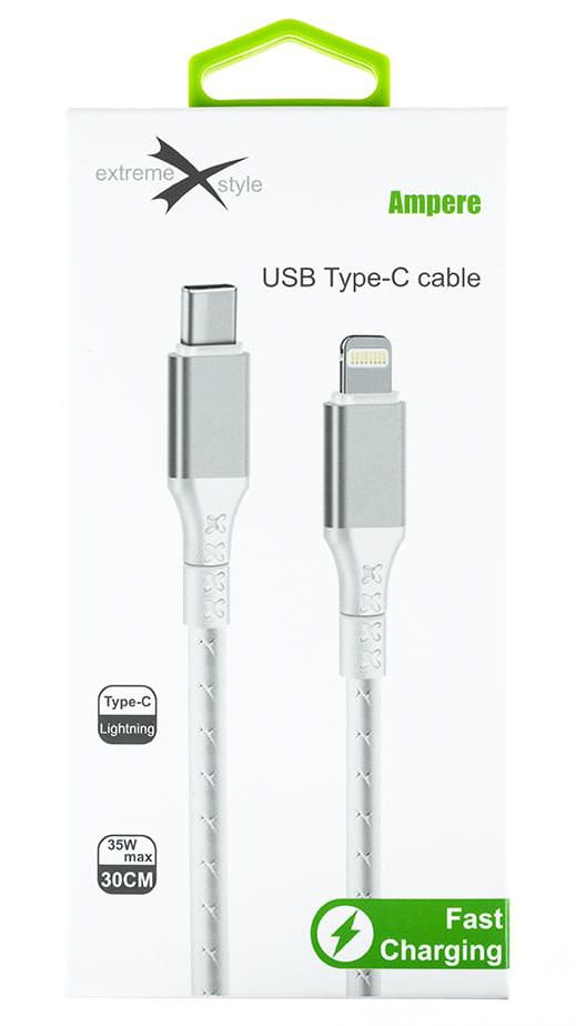 Kabel USB typ-C - iPhone Lightning Ampere eXtremestyle 0.3m biały