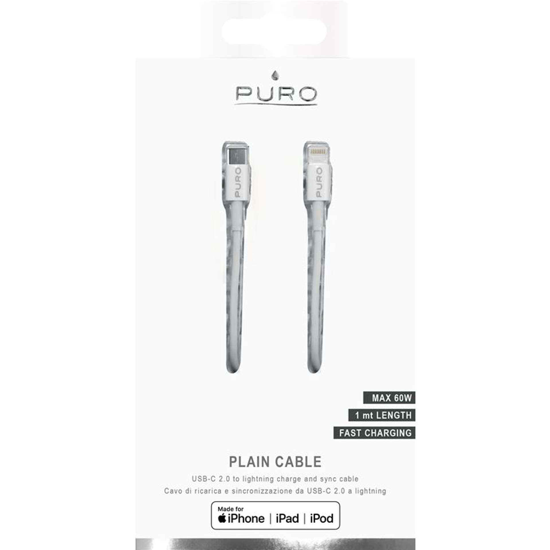 

PURO Plain - Kabel połączeniowy USB-C na Lightning certyfikat MFi 1m (biały)
