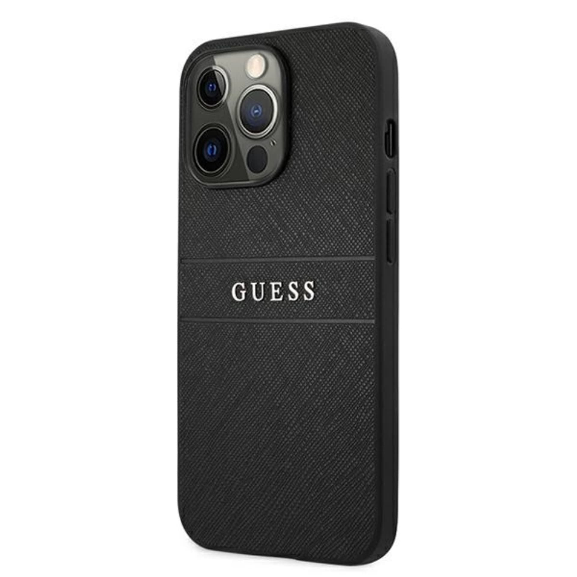 

Guess Saffiano Metal Logo Stripes - Etui iPhone 13 Pro (czarny)