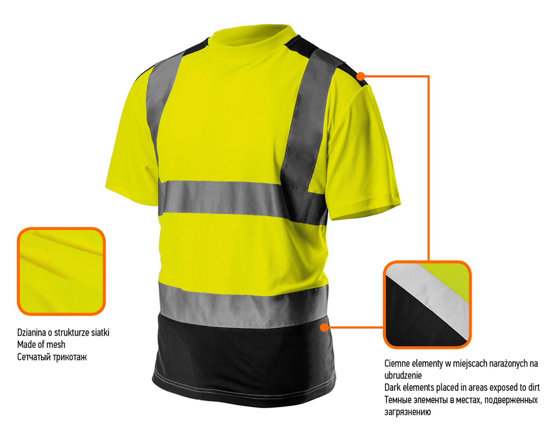 

T-shirt ostrzegawczy, ciemny dół, żółty, rozmiar XXL