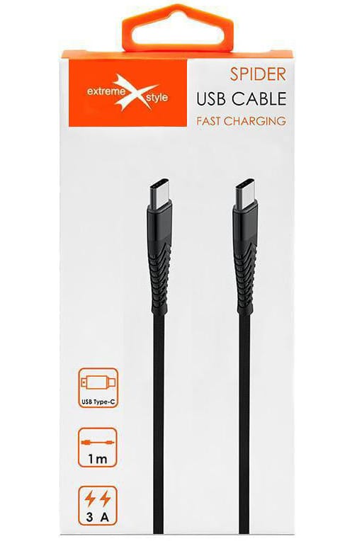 Kabel USB Typ-C - USB Typ-C Spider oplot (1 m, czarny)