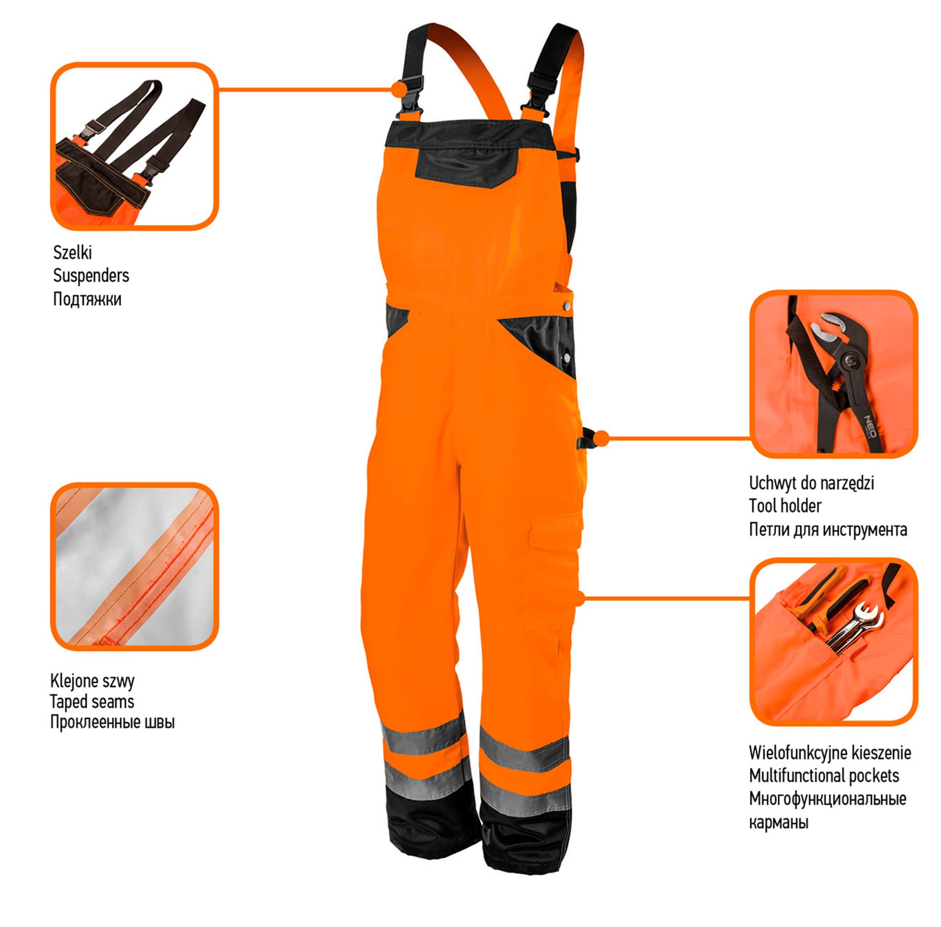 

Ogrodniczki robocze, ostrzegawcze, pomarańczowe, rozmiar XXL