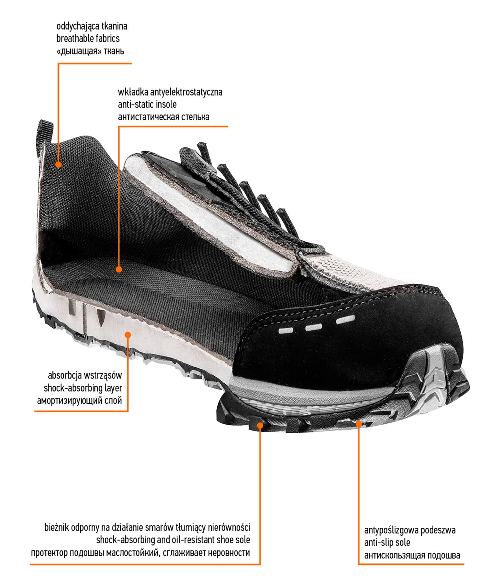 

Półbuty zawodowe O1, bez metalu, rozmiar 39