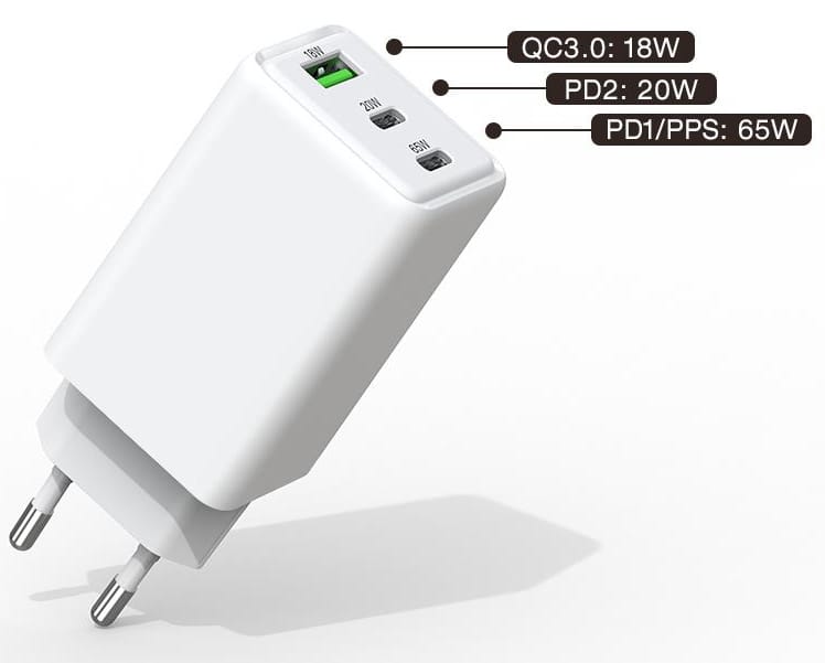 Ładowarka sieciowa 2x USB Typ-C + USB eXtremestyle GaN evo 65W
