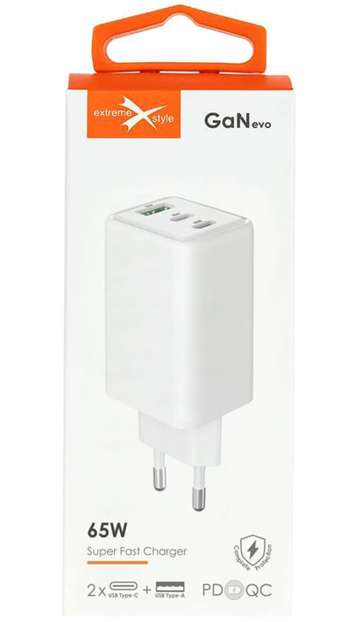 Ładowarka sieciowa 2x USB Typ-C + USB eXtremestyle GaN evo 65W