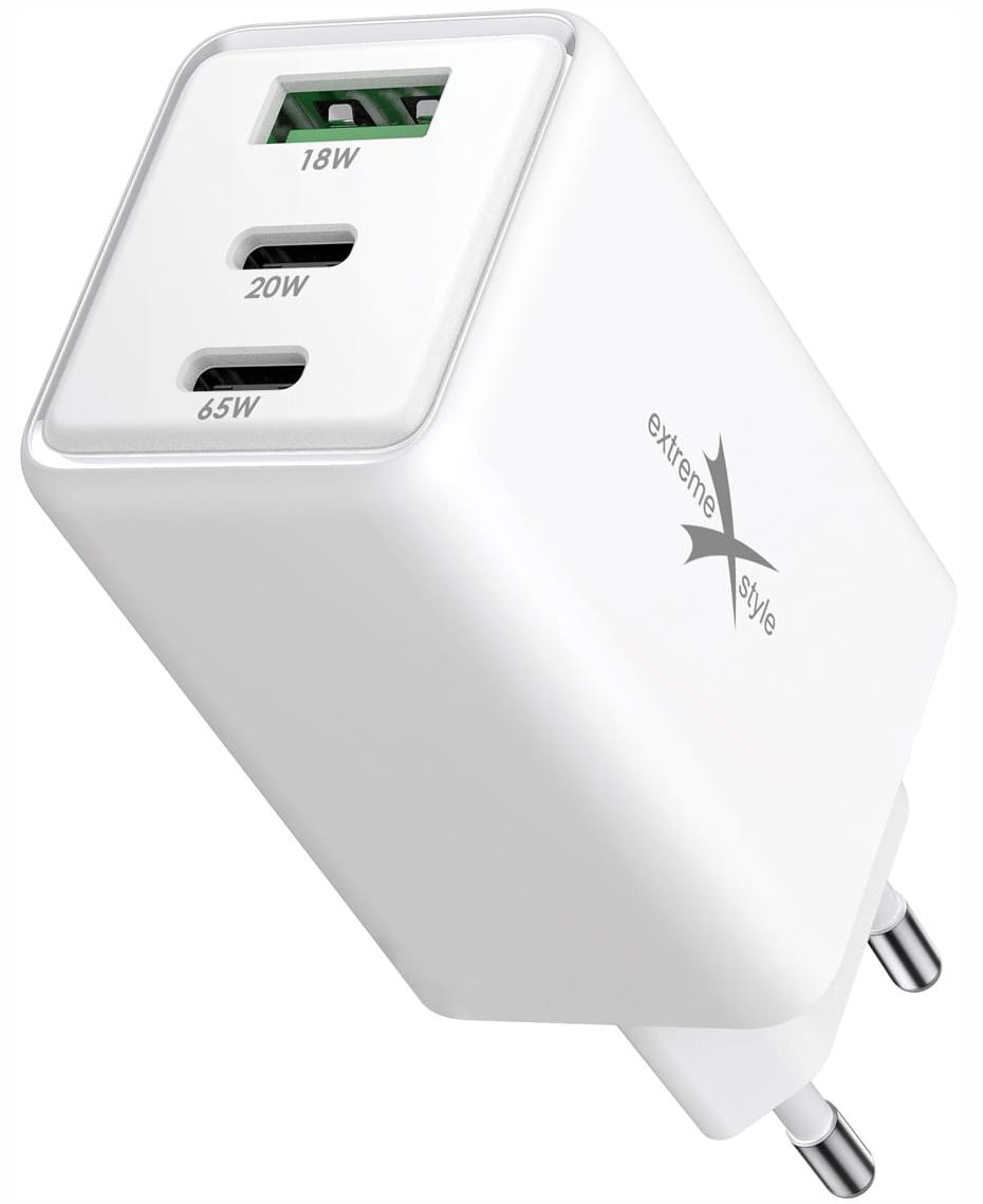 Ładowarka sieciowa 2x USB Typ-C + USB eXtremestyle GaN evo 65W
