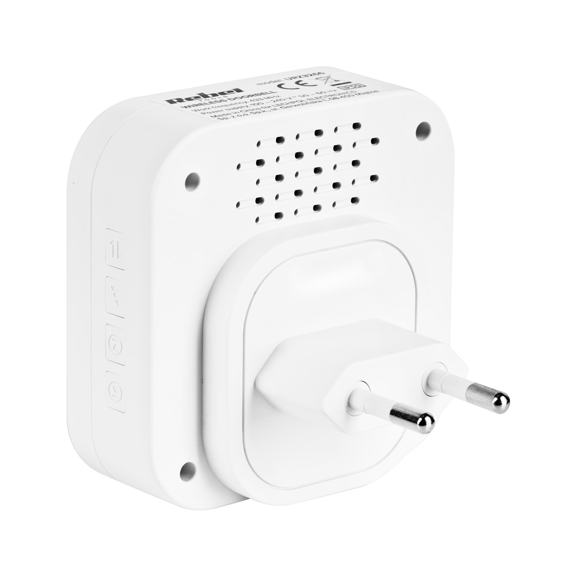 

Dzwonek bezprzewodowy do drzwi Rebel z wtyczką 230V (36 melodii, 2 gniazda USB)