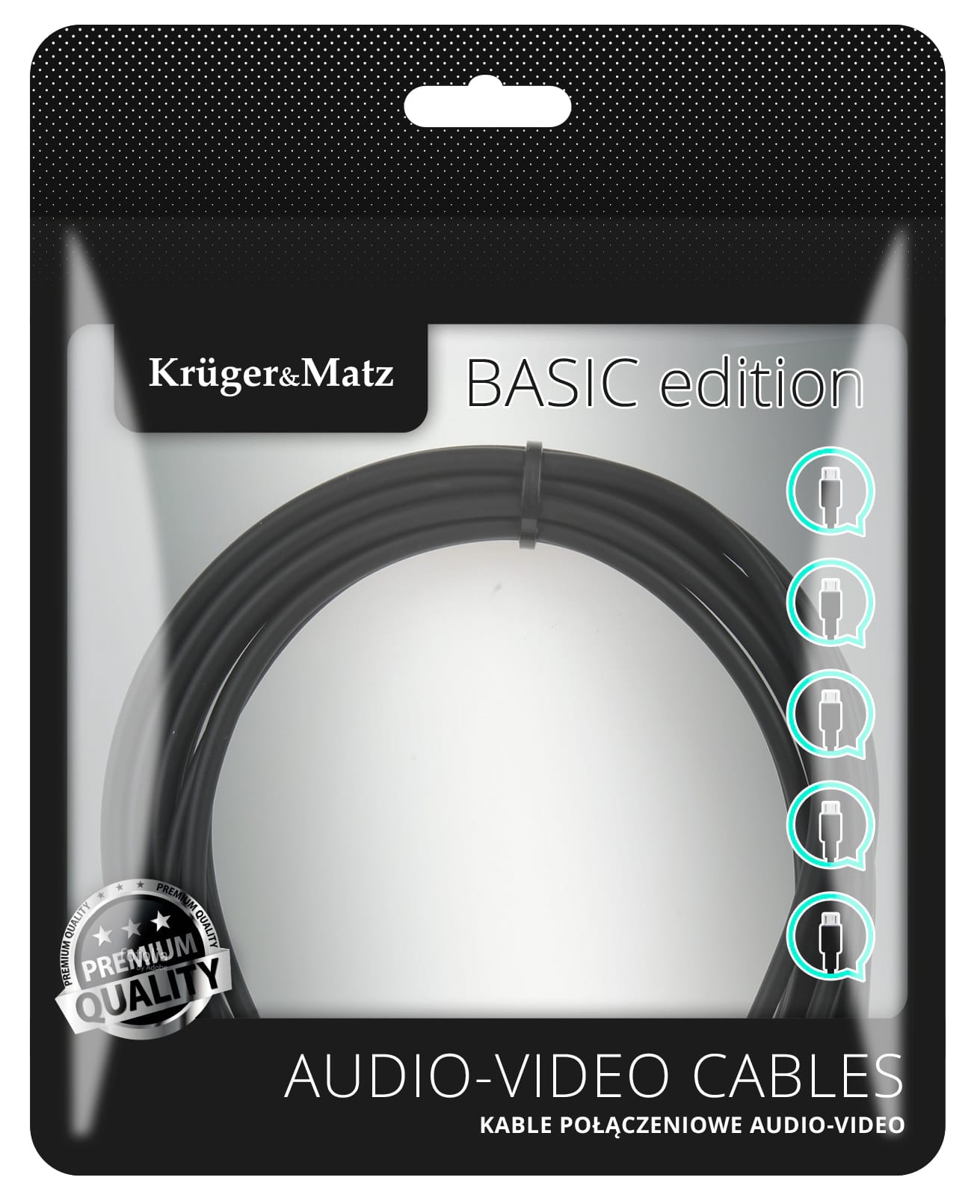 Kabel jack 3.5 wtyk stereo - 3.5 gniazdo stereo 1m  Kruger&Matz Basic
