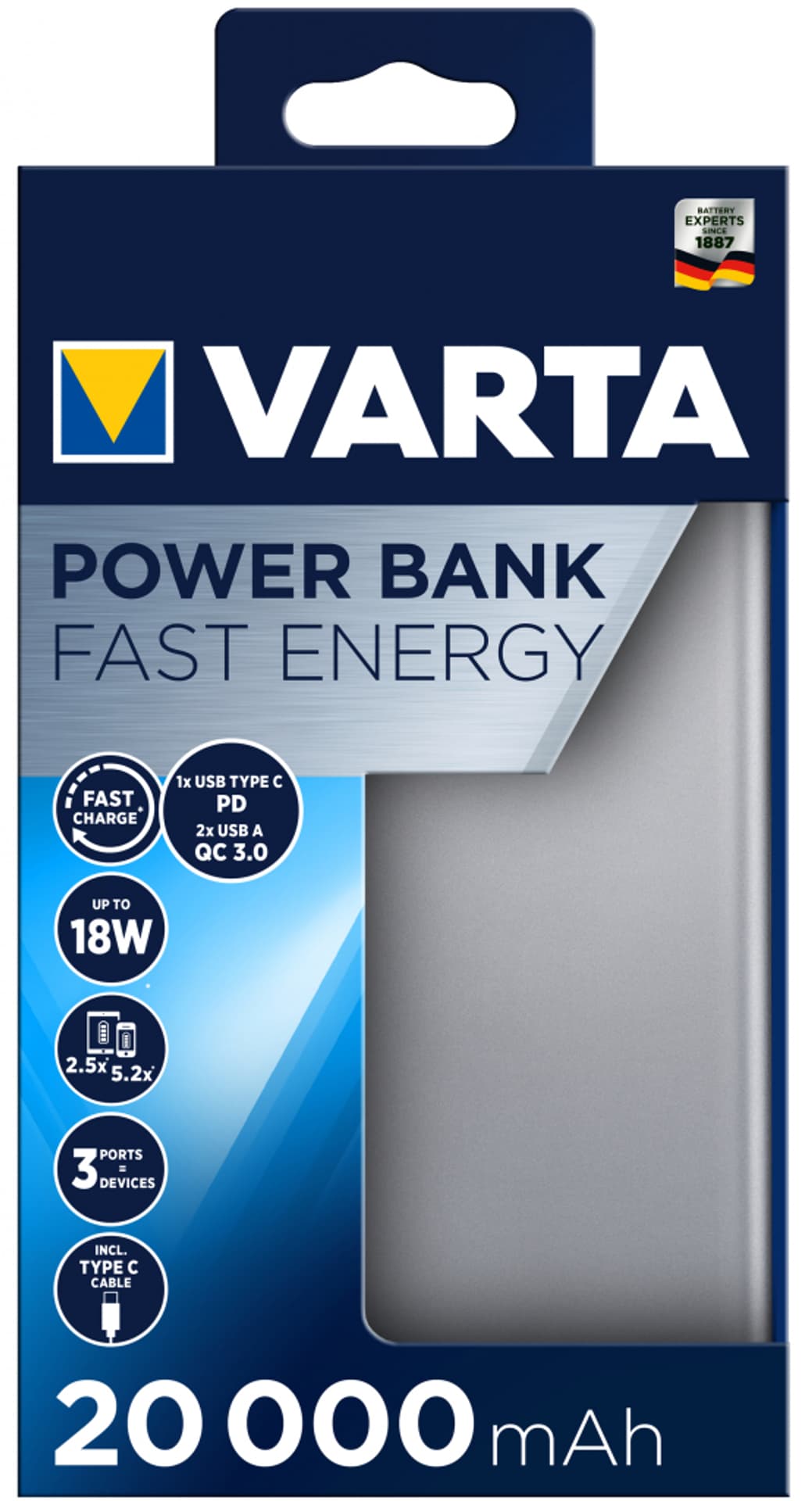 

POWER BANK FAST ENERGY 20000mAh VARTA