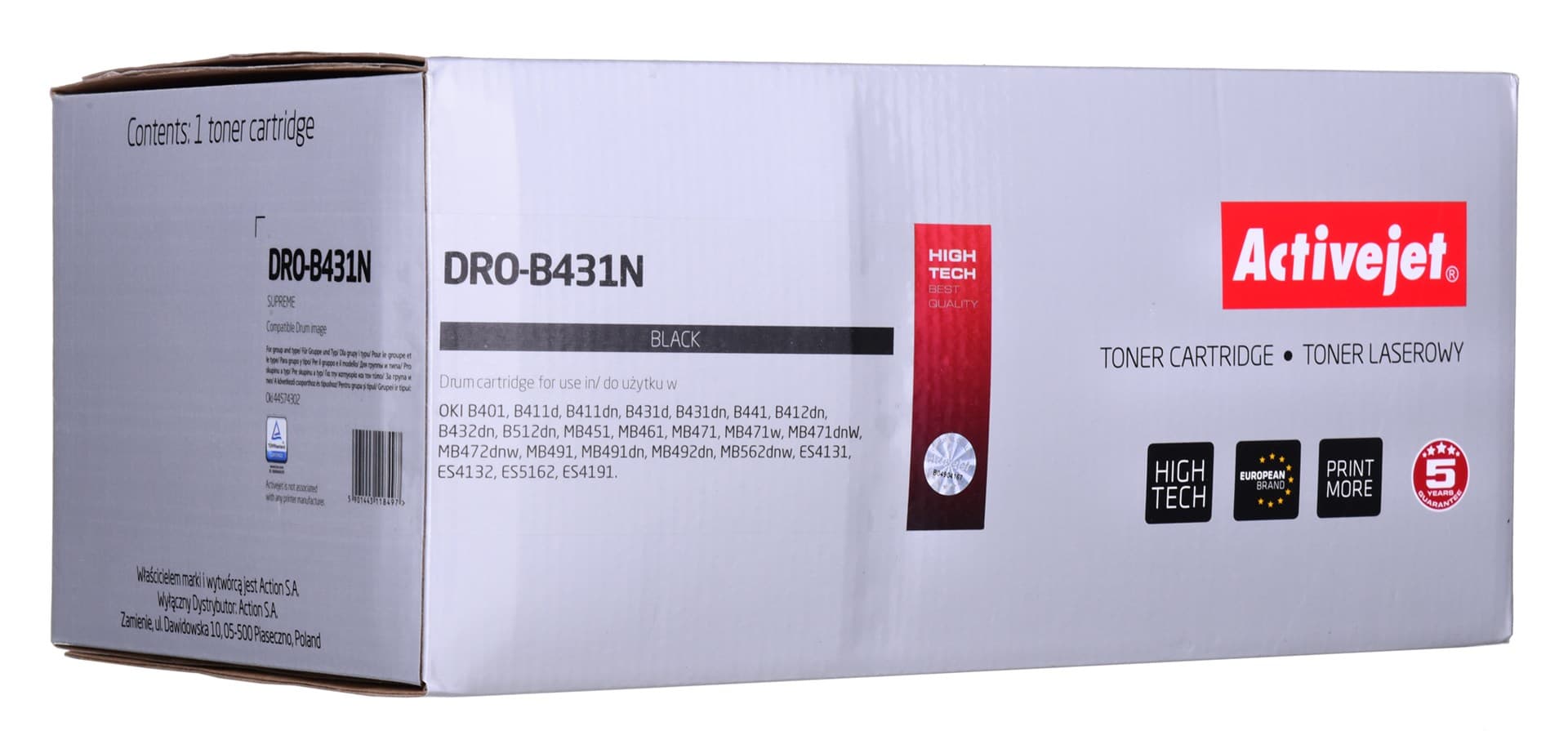 

Activejet DRO-B431N Bęben (zamiennik OKI 44574302; Supreme; 25000 stron; czarny)