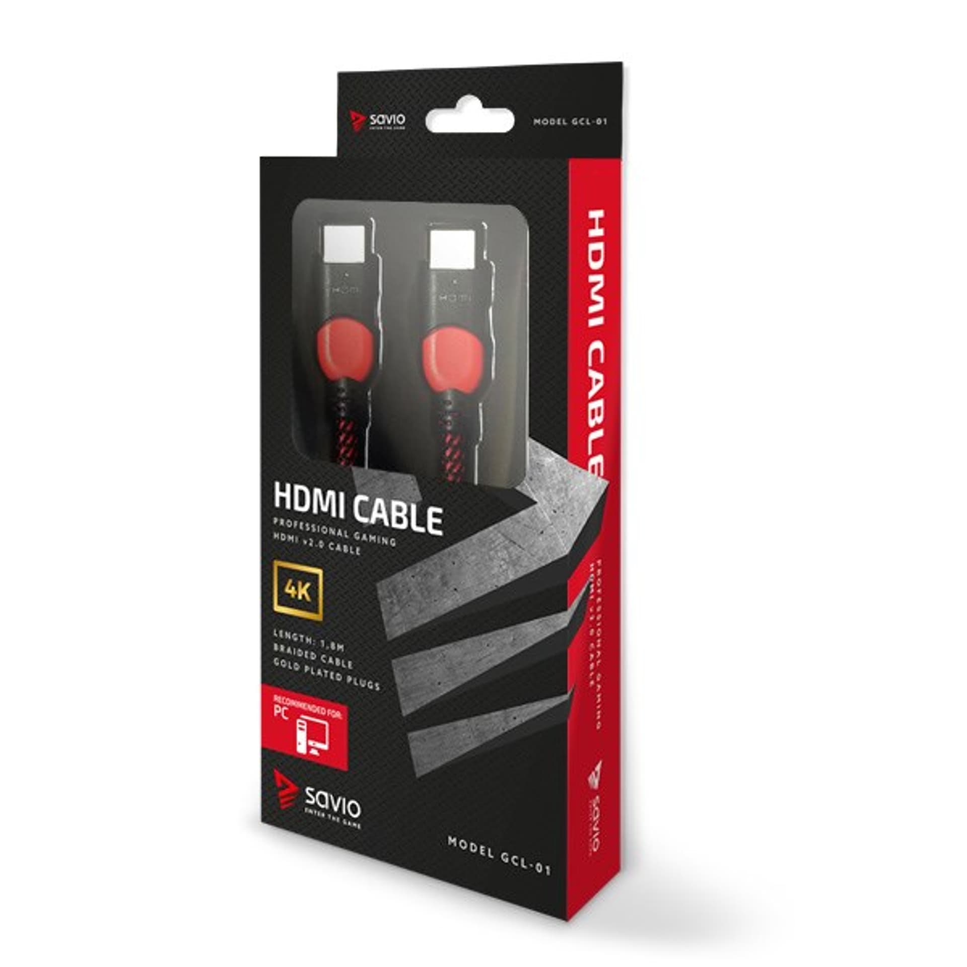 

Kabel SAVIO GCL-01 (HDMI M - HDMI M; 1,8m; kolor czarno-czerwony)