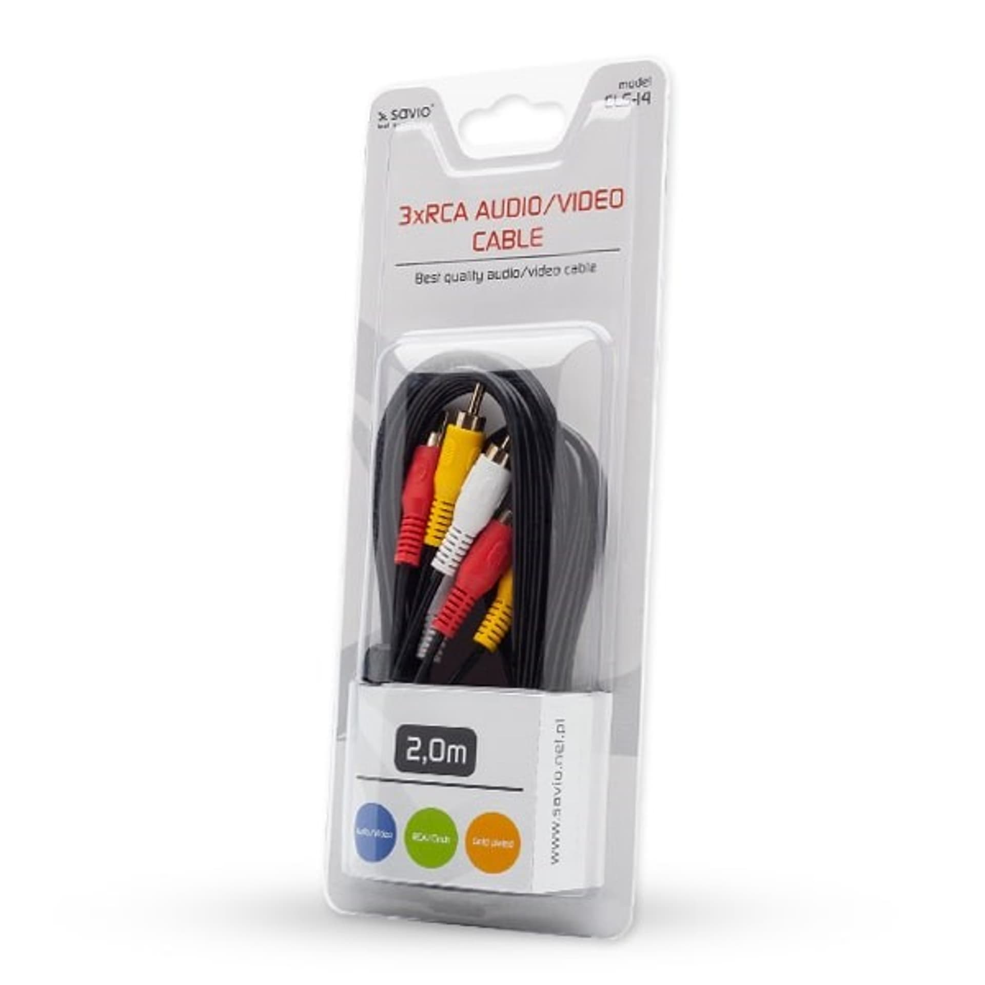 

Kabel męski SAVIO CLS-14 (RCA M - RCA x 3 M; 2m; kolor czarny)