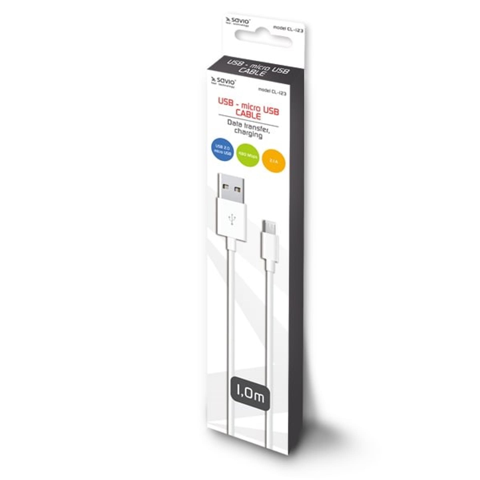 

Kabel SAVIO CL-123 (Micro USB - USB 2.0 ; 1m; kolor biały)
