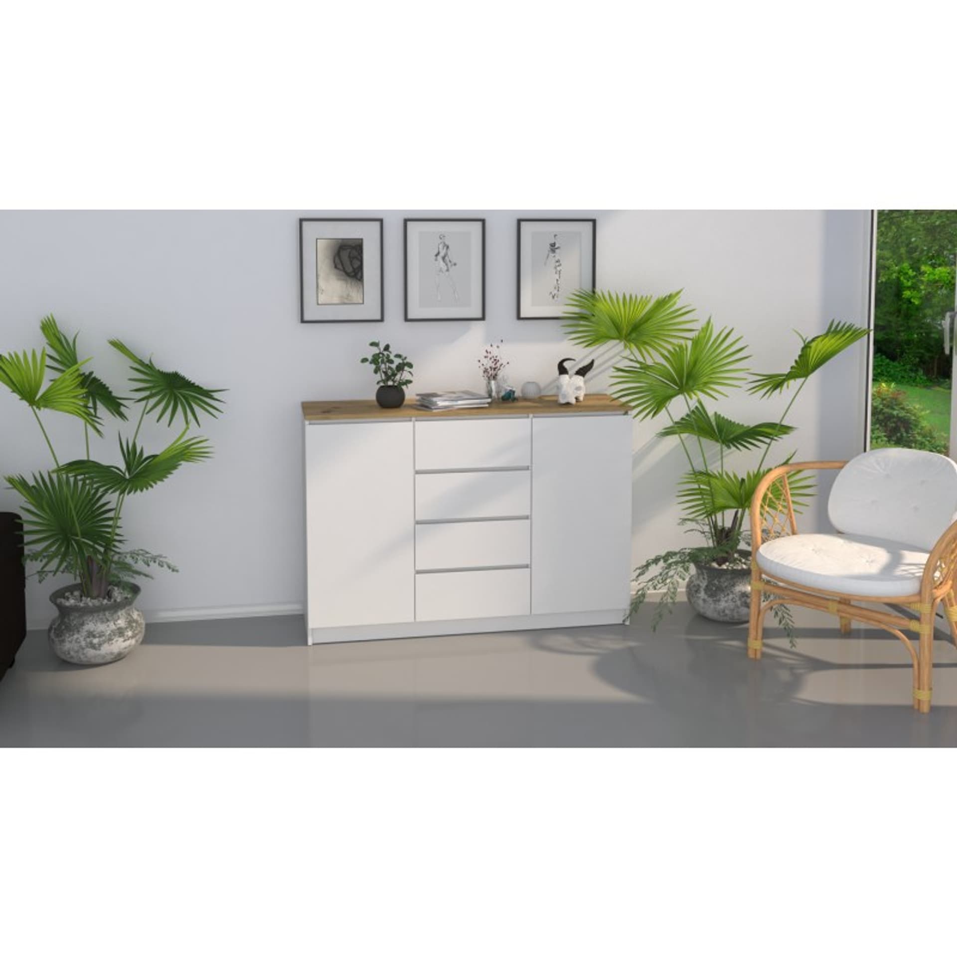 

KOMODA 2D4S 120 - BIEL / DĄB ARTISAN