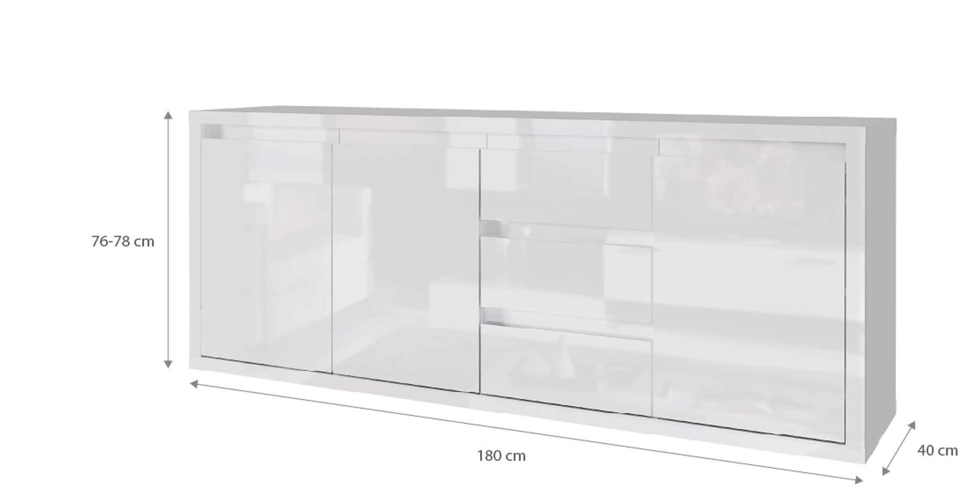 

Komoda 180x78x40 GLANCE cała w białym połysku