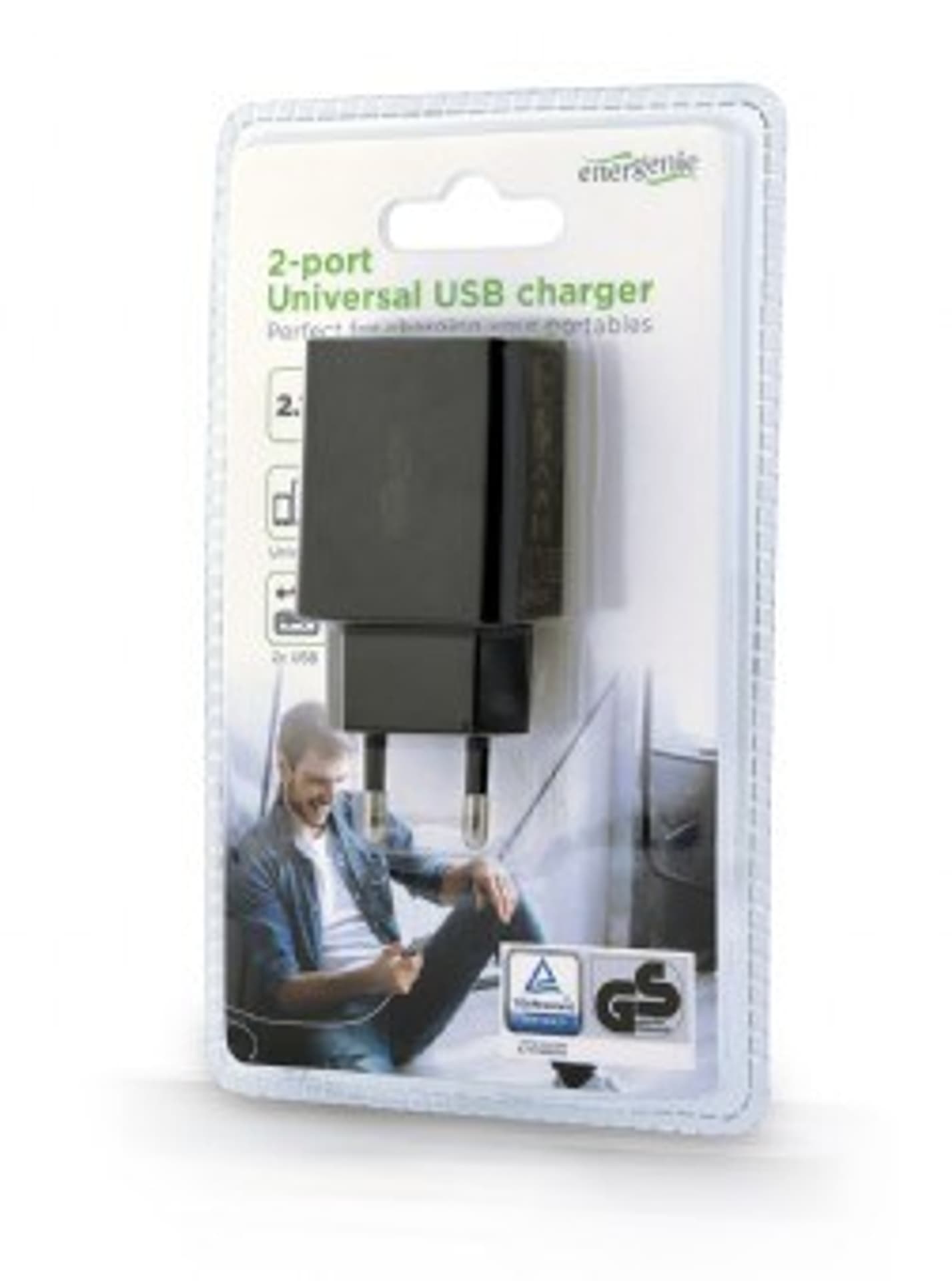 

ENERGENIE ŁADOWARKA SIECIOWA 2-PORTOWA EG-U2C2A-03-BK 230V->USB 2.1A, CZARNA