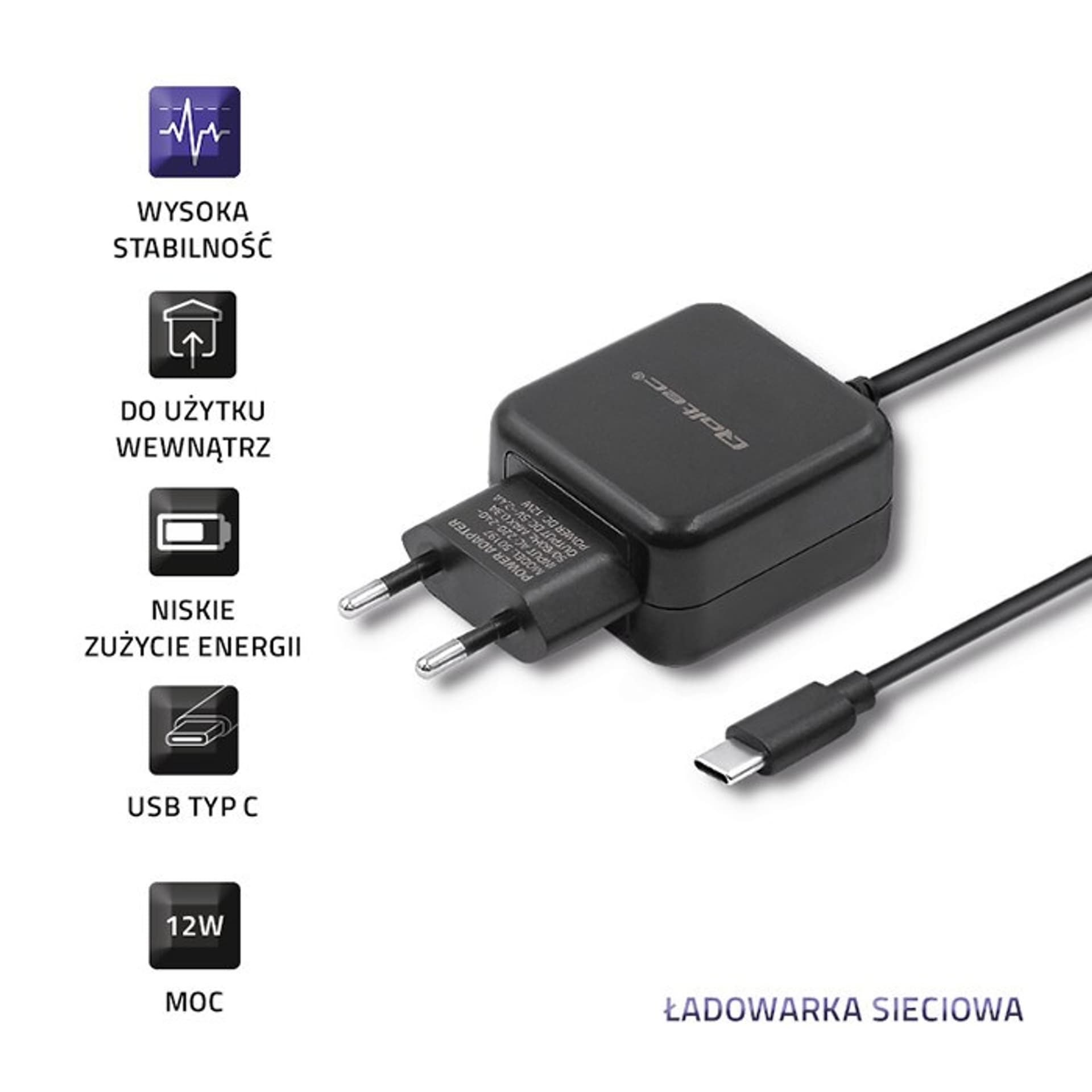 

QOLTEC ŁADOWARKA SIECIOWA USB TYP C, 5V, 2.4A, 12W, CZARNA