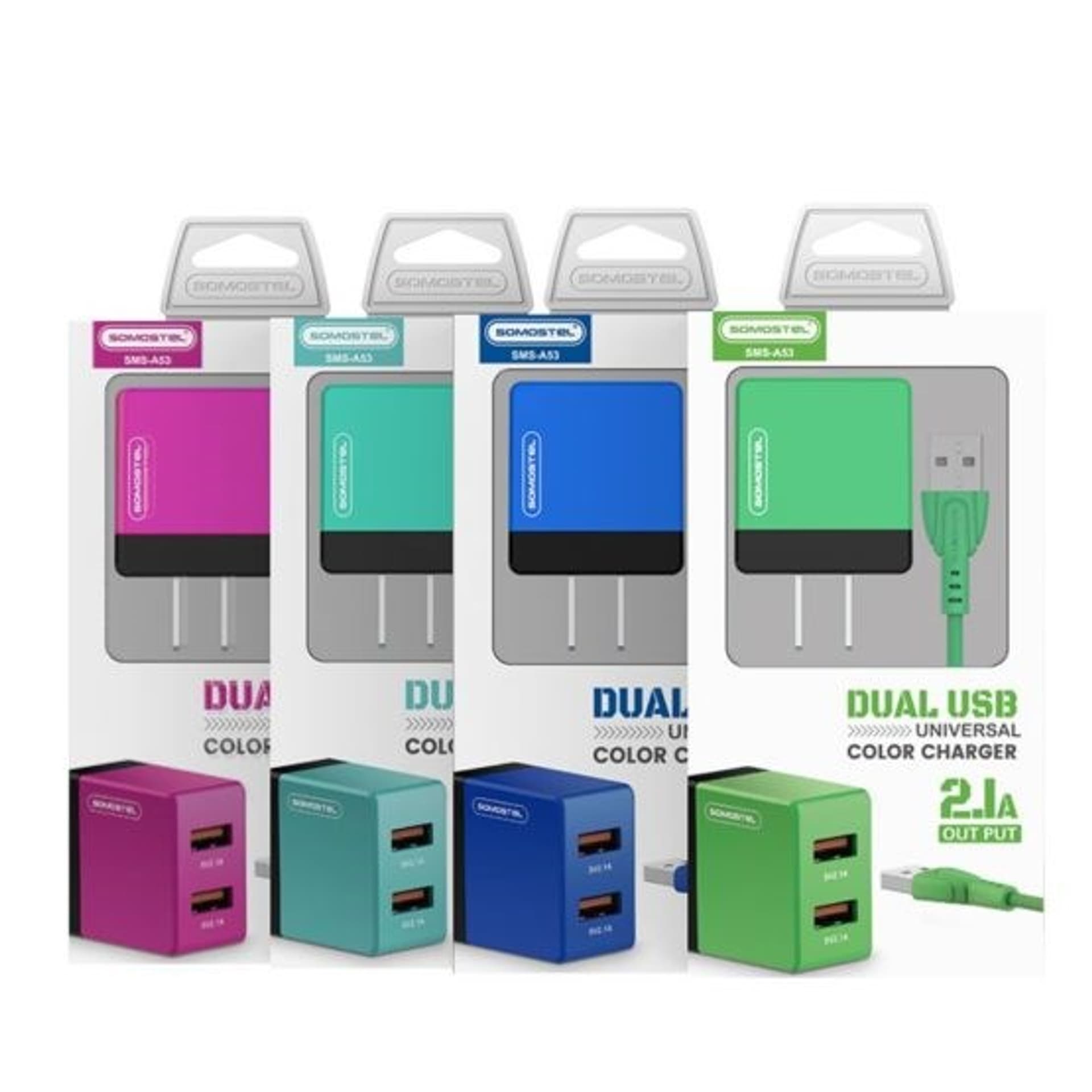 

SOMOSTEL ŁADOWARKA SIECIOWA 2A + KABEL MICRO USB ZIELONA SOMOSTEL 2100MAH 2XUSB DUAL SMS-A53 SMS-A53 ZIELONA