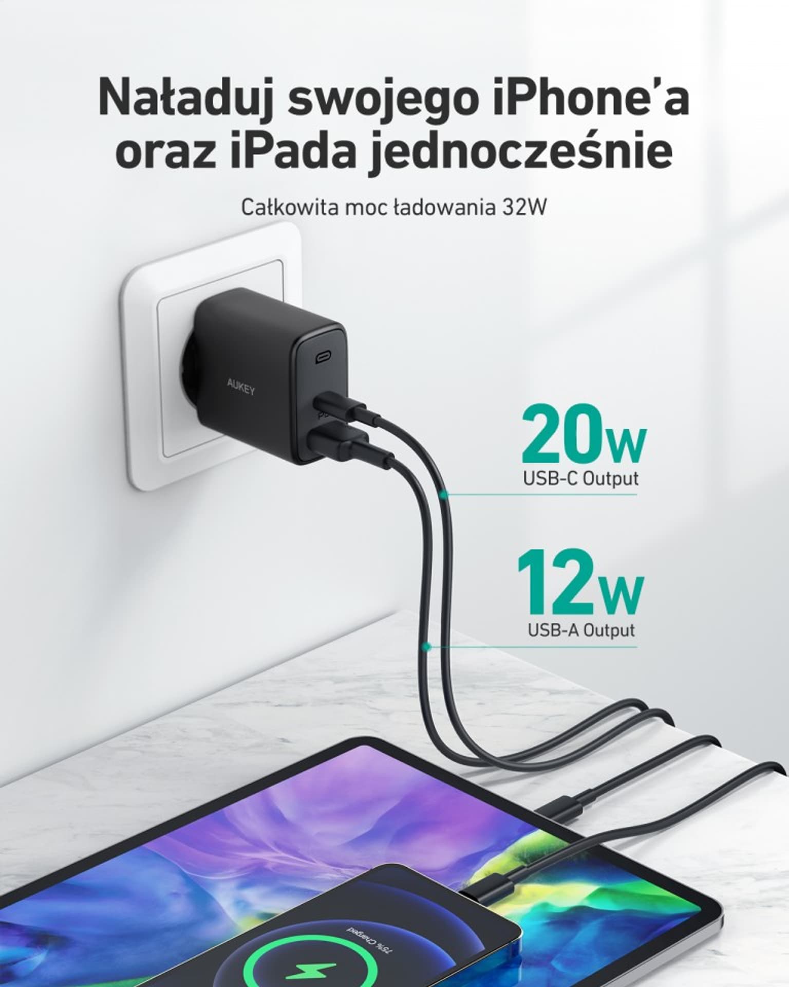 

AUEKY PA-F3S ŁADOWARKA SIECIOWA 32W 2XUSB-C PD 3.0