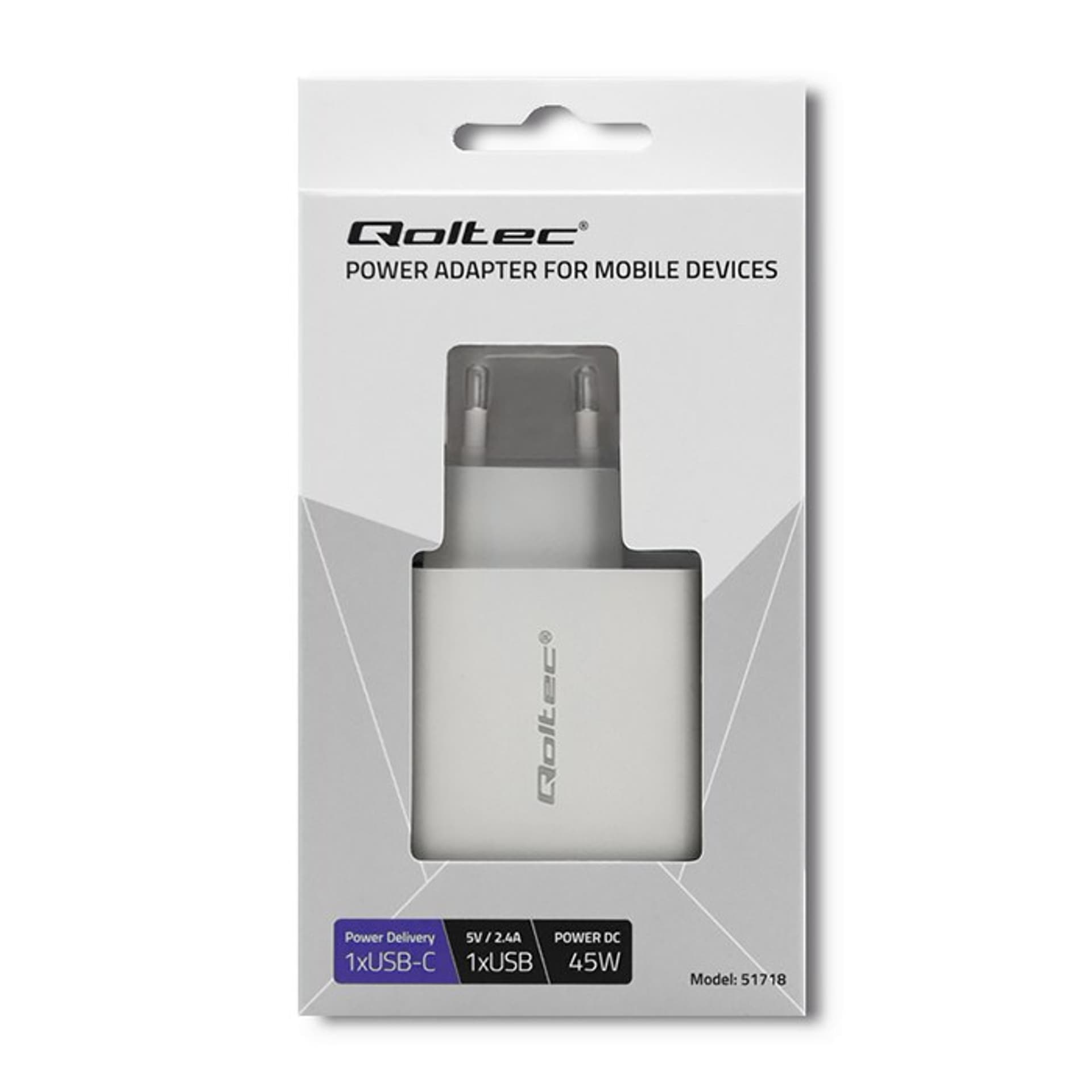 

QOLTEC ŁADOWARKA SIECIOWA 42W | 5-20V | 2.4-3A | USB TYP C PD | USB | BIAŁA