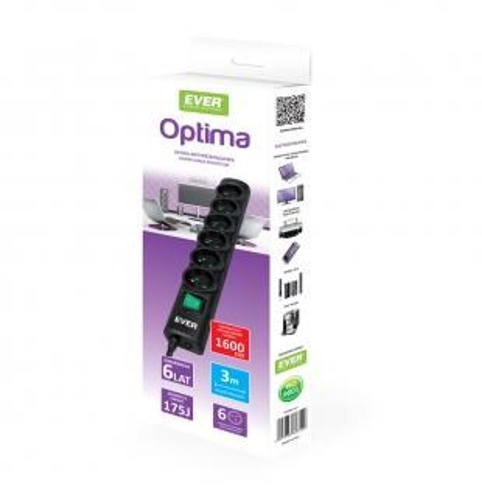 

Listwa przeciwprzepięciowa Ever OPTIMA T/LZ08-OPT030/0000 (6 x UTE; 10 A; 3m; kolor czarny)