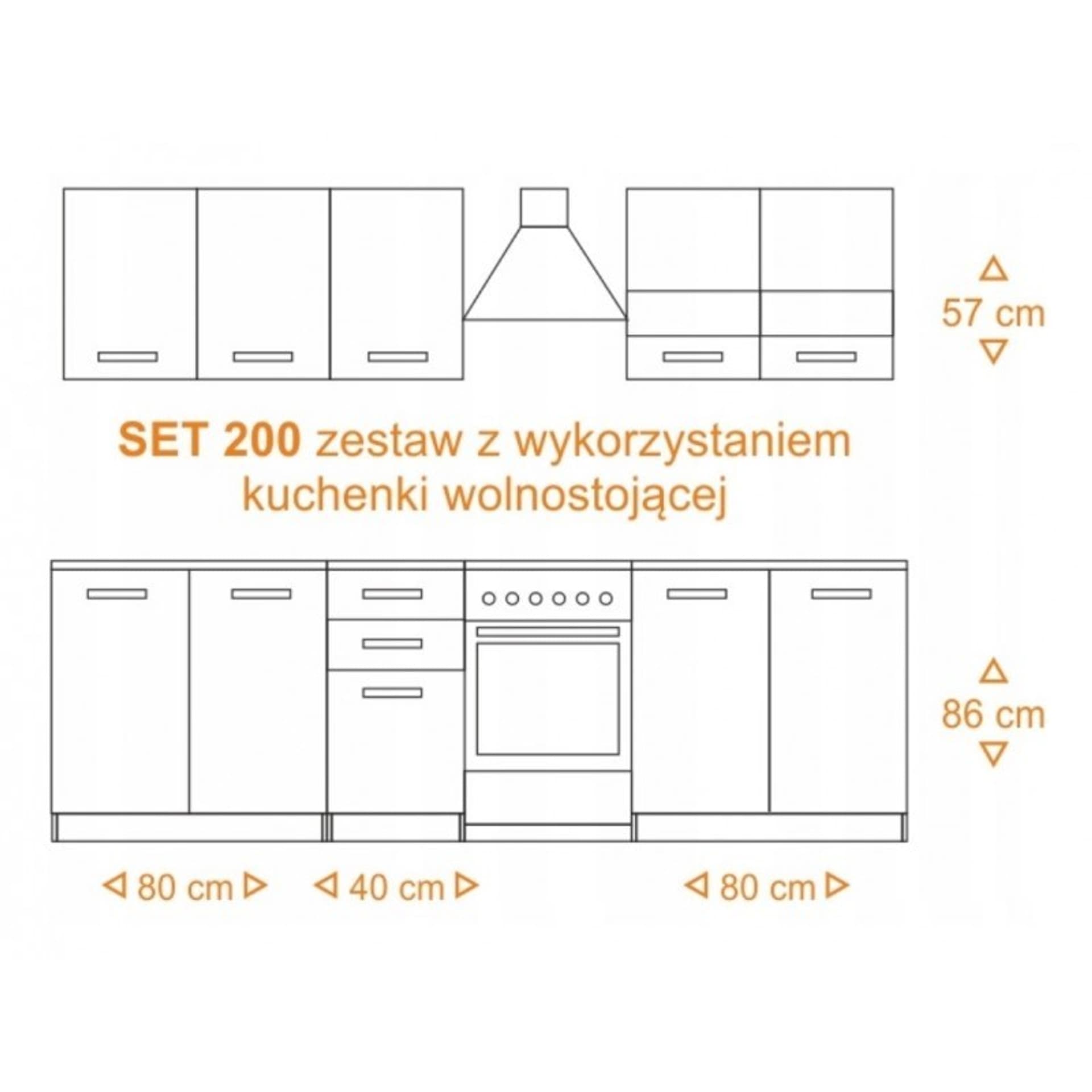 

ZESTAW MEBLI KUCHENNYCH SET 200 DĄB BIEL POŁYSK