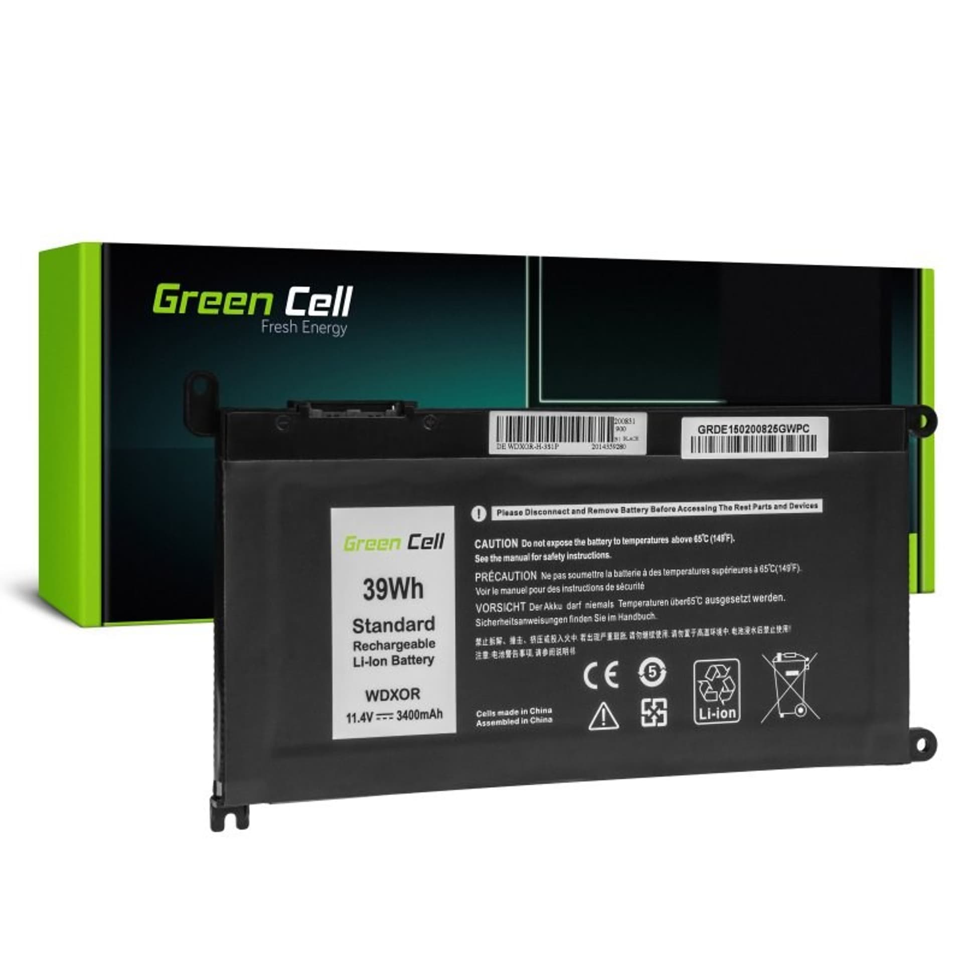 

GREEN CELL BATERIA DE150 WDX0R WDXOR DO DELL INSPIRON 13 5378 5379 14 5482 15 5568 5578 5579 7560 7570 17 5770 3400MAH 11.4V