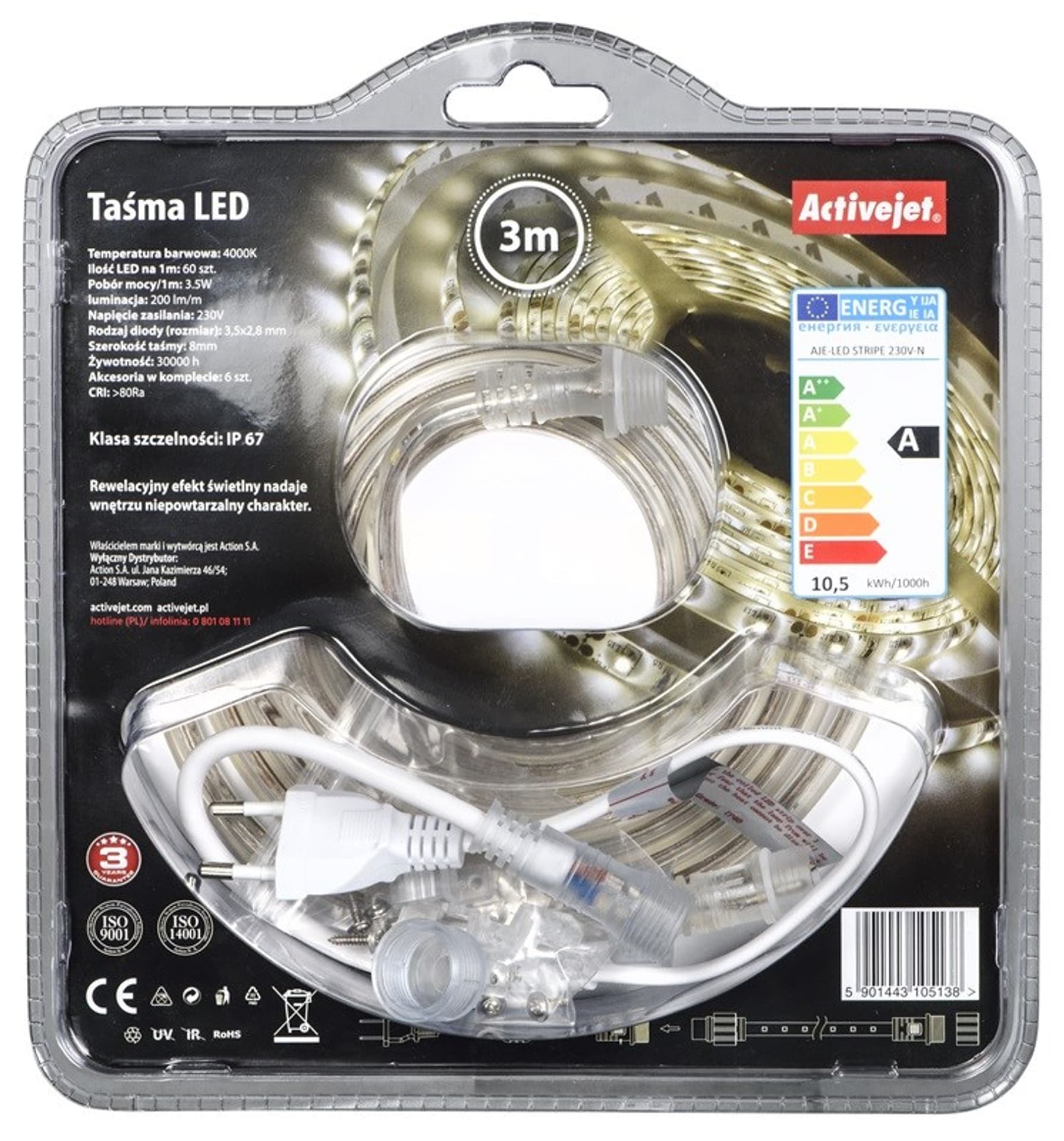 

Taśma LED Activejet AJE-LED STRIPE (200 lm; Neutralny; 3m; 3.5 W; IP67)