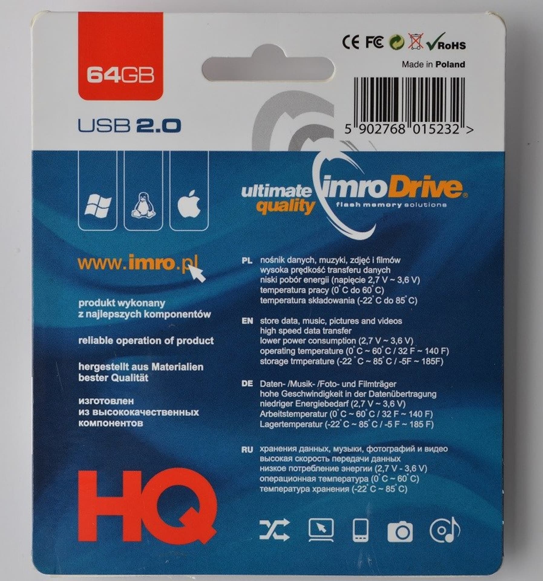 

Pendrive IMRO BLACK/64GB (64GB; USB 2.0; kolor czarny)