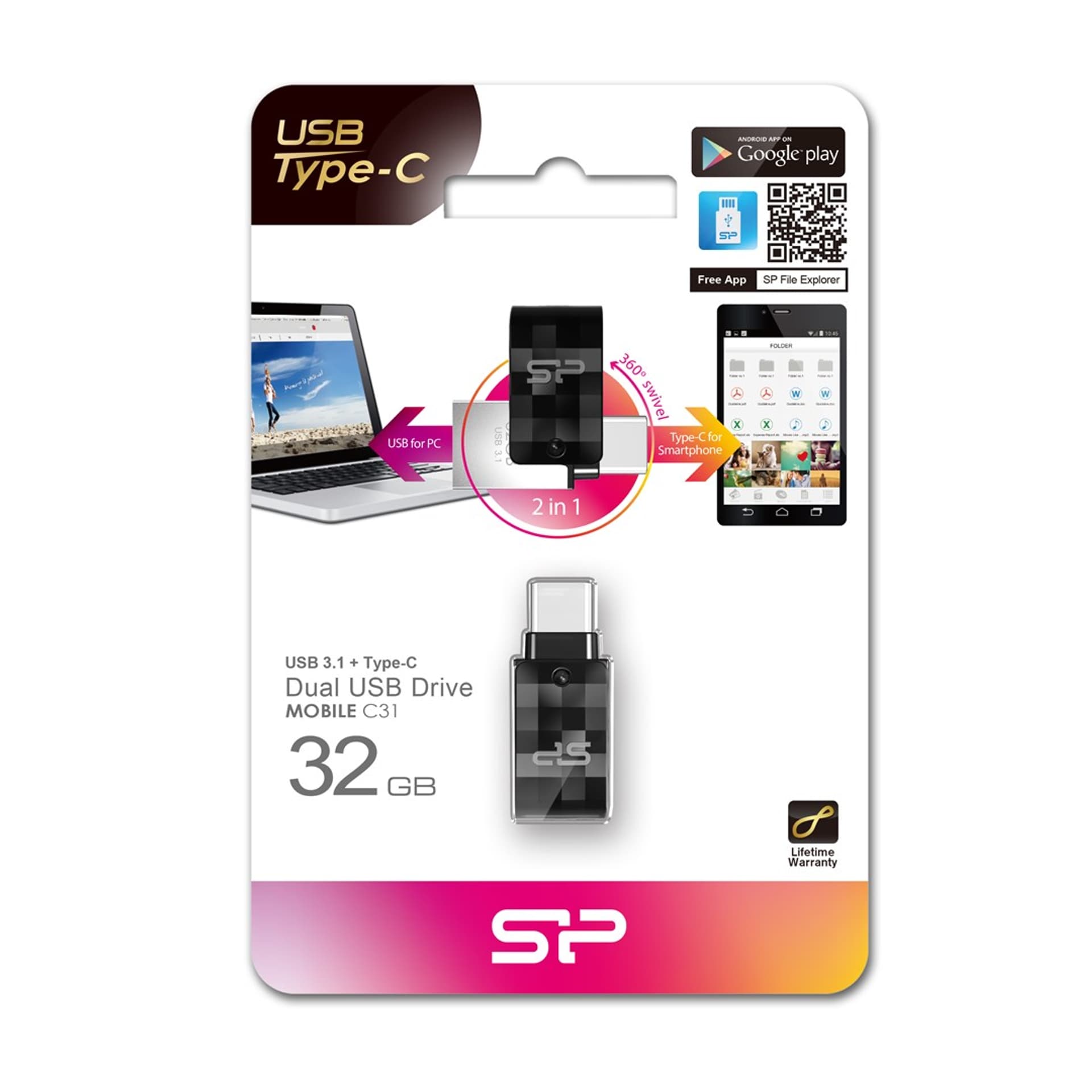 

Pendrive Silicon Power Mobile C31 32GB USB 3.2 Typ-A, Typ-C Czarny