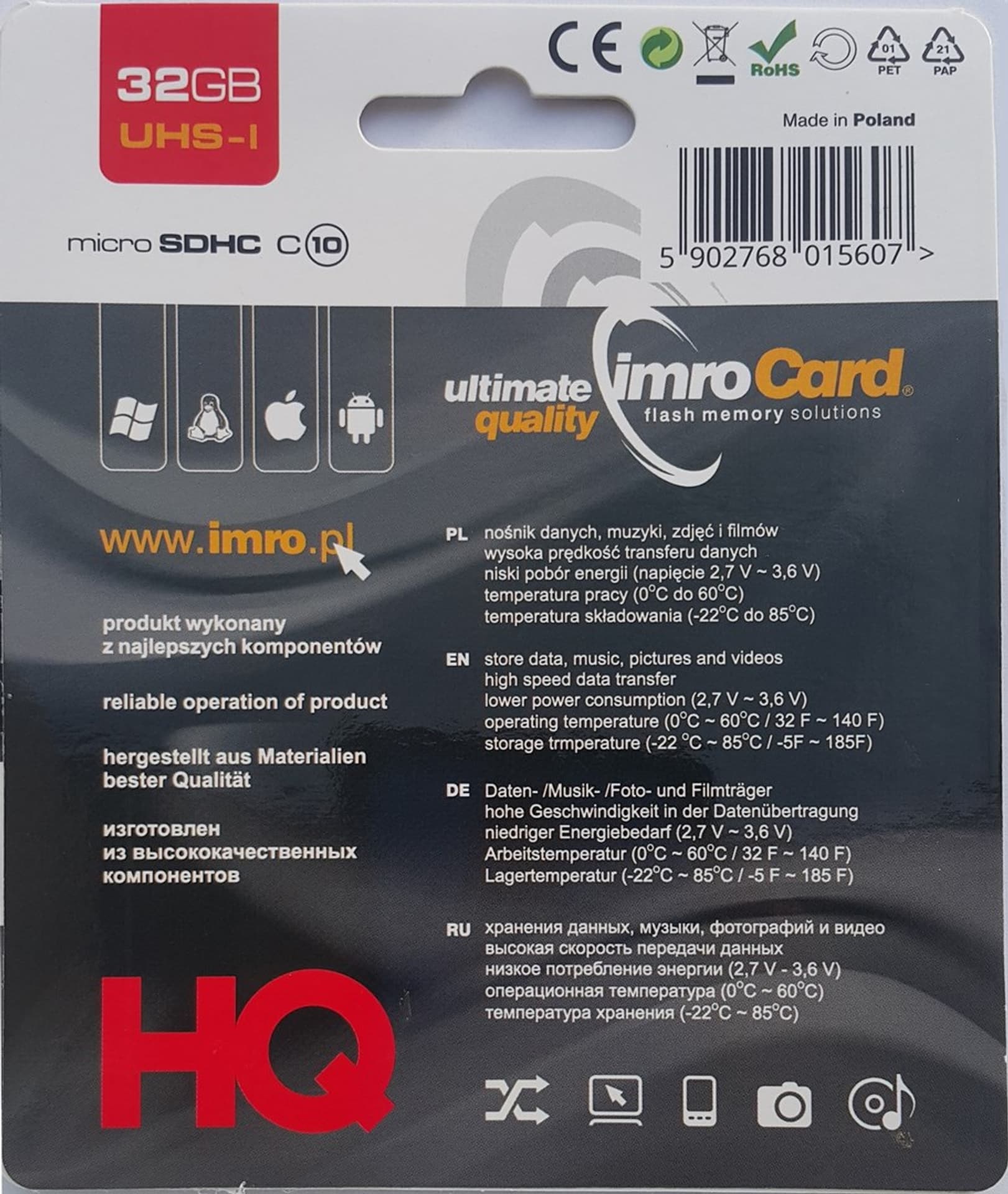 

Karta pamięci IMRO 10/32G UHS-I (32GB; Class U1; Karta pamięci)