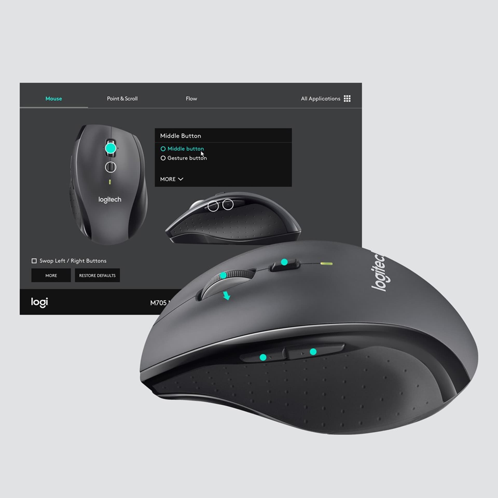 

Mysz Logitech M705 910-001949 (laserowa; 1000 DPI; kolor grafitowy)