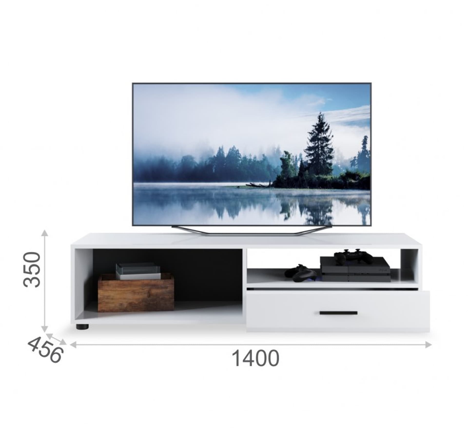 

Szafka RTV 140x35x45 CANADA biały wysoki połysk