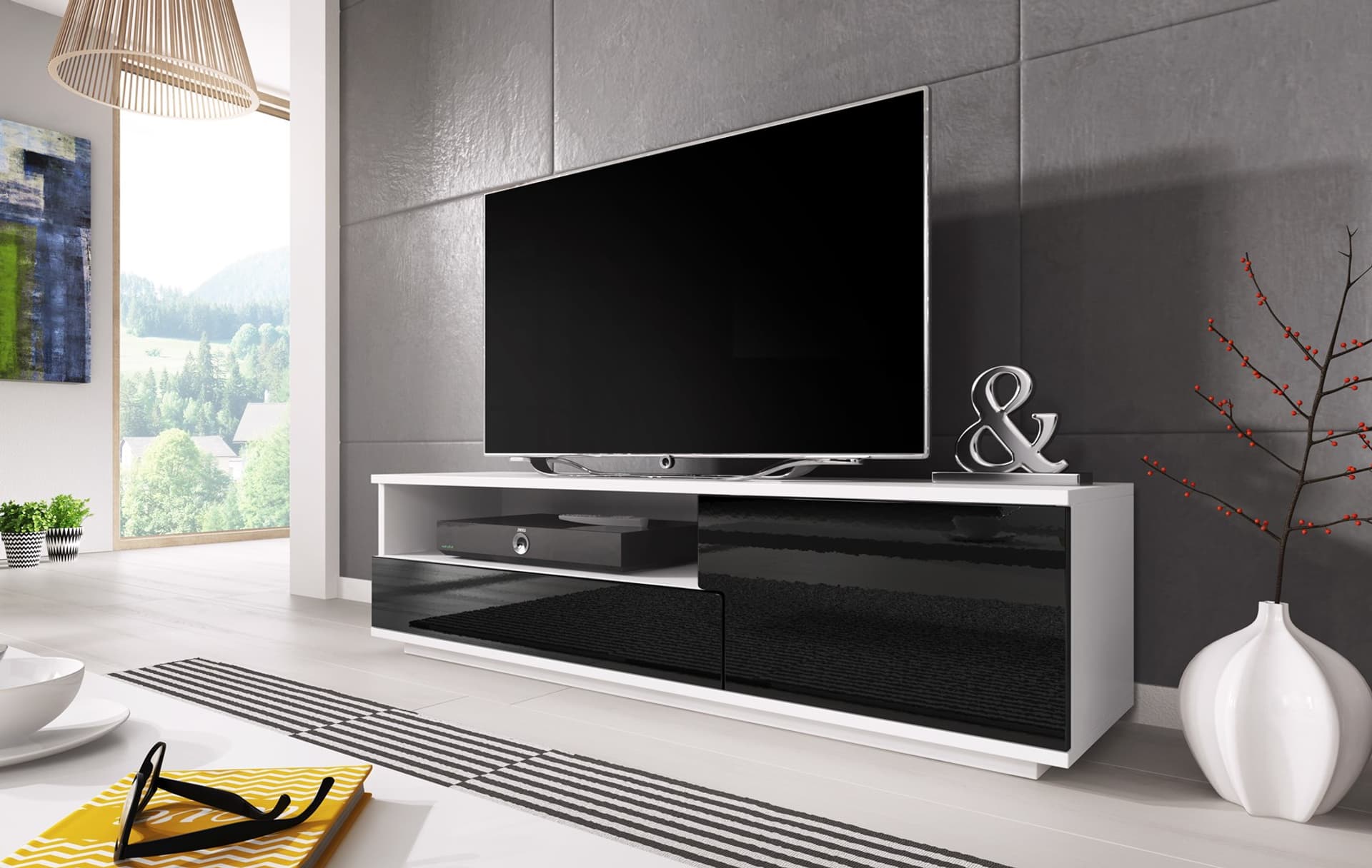 

Szafka RTV MUZA 138/40/41 biały/ czarny połysk