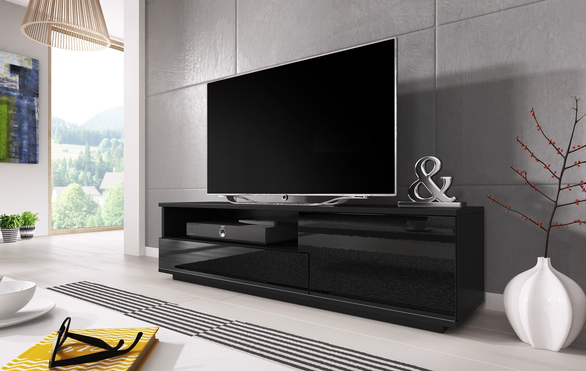 

Szafka RTV MUZA 138/40/41 czarny/ czarny połysk
