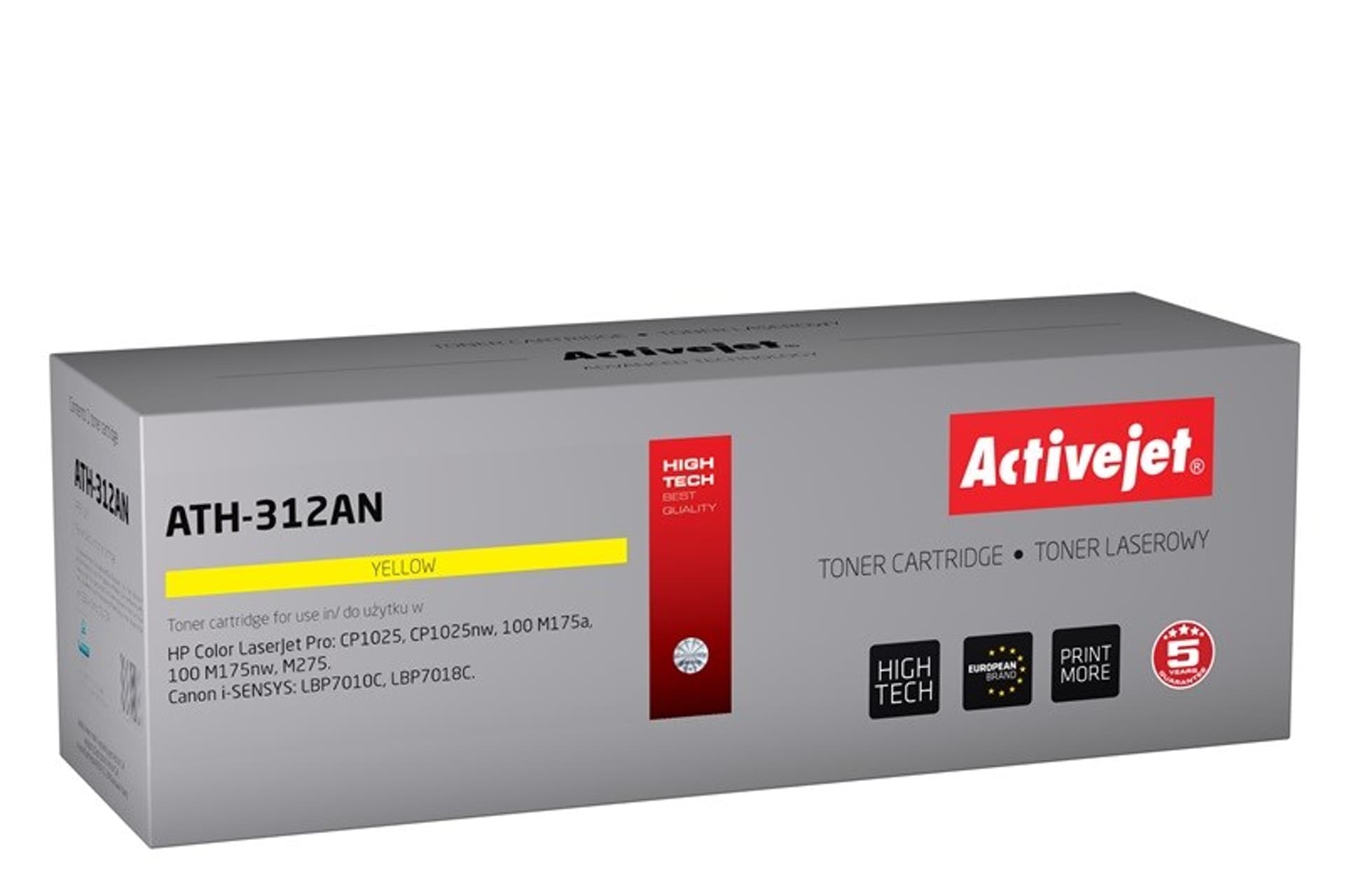 

Toner Activejet ATH-312AN (zamiennik Canon, HP 126A CRG-729Y, CE312A; Premium; 1000 stron; żółty)