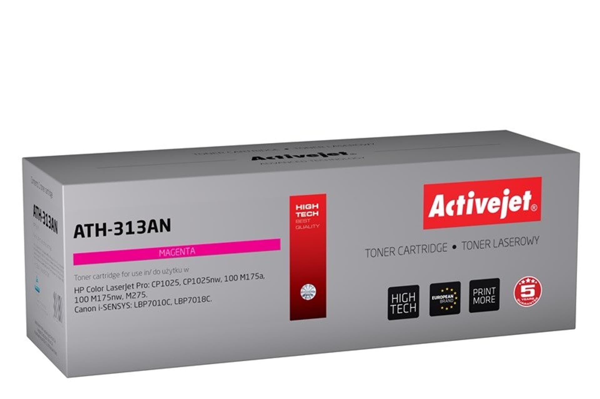 

Toner Activejet ATH-313AN (zamiennik Canon, HP 126A CRG-729M, CE313A; Premium; 1000 stron; czerwony)
