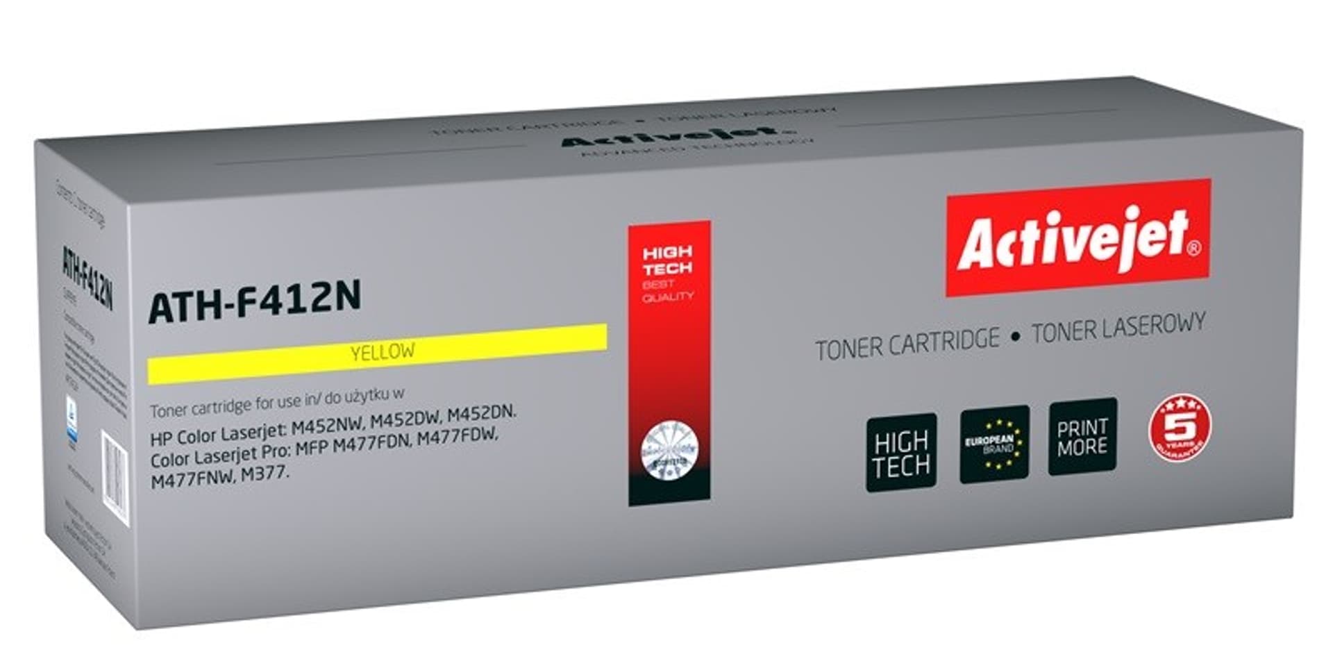 

Toner Activejet ATH-F412N (zamiennik HP 410A CF412A; Supreme; 2300 stron; żółty)