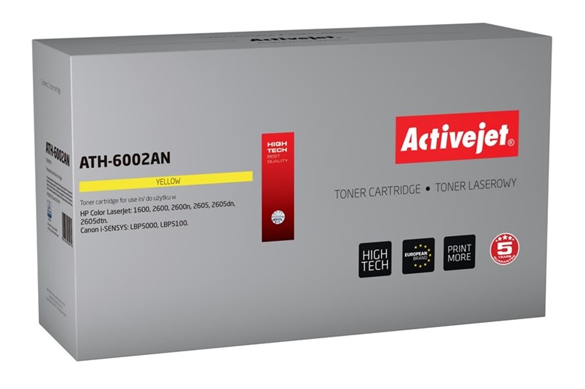 

Toner Activejet ATH-6002AN (zamiennik HP 124A Q6002A, Canon CRG-707Y; Premium; 2000 stron; żółty)