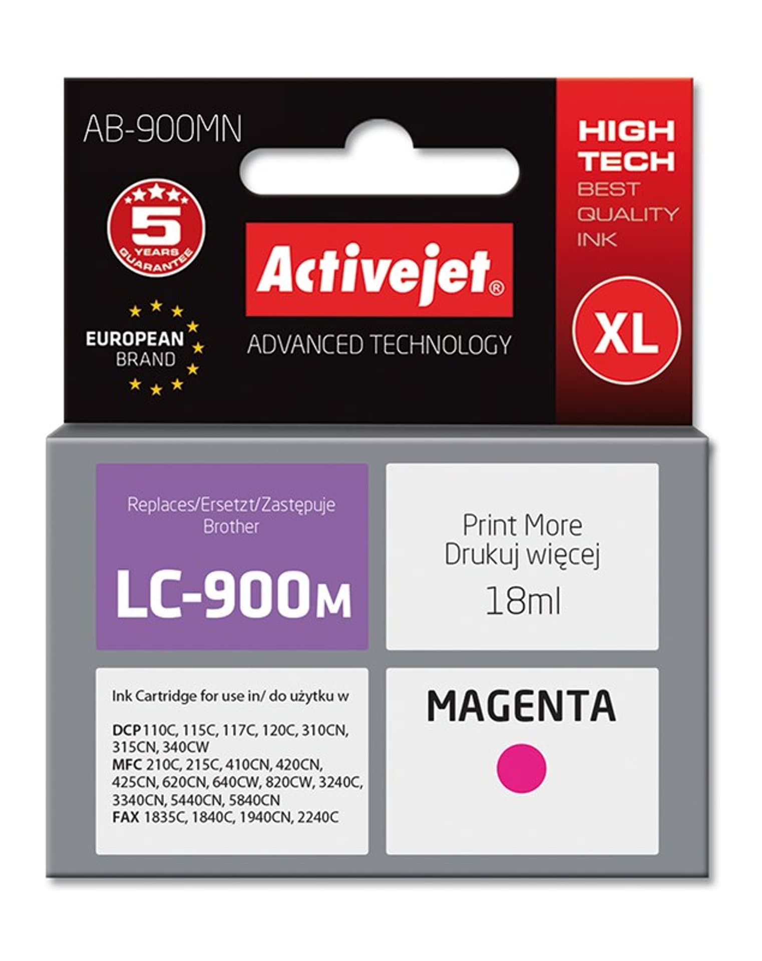 

Activejet Tusz AB-900MN (zamiennik Brother LC900M; Supreme; 17 ml; czerwony)
