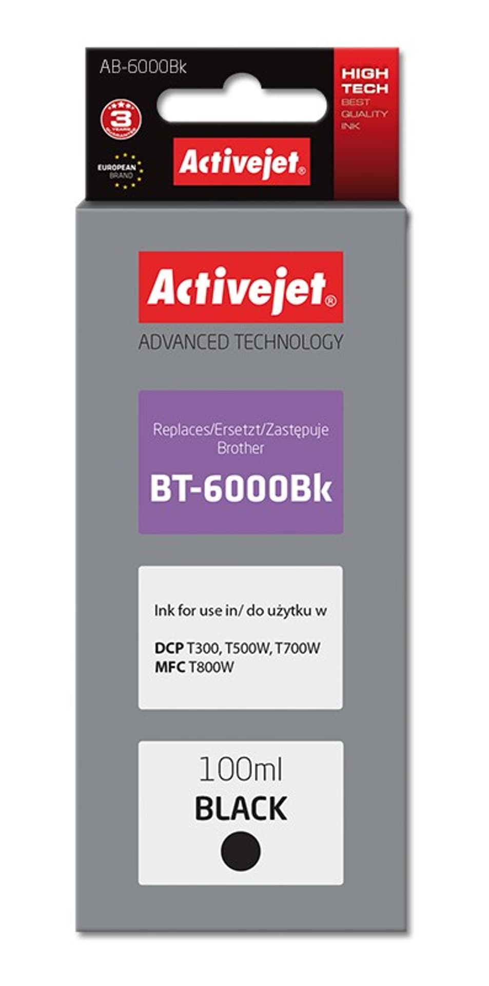 

Activejet Tusz AB-6000Bk Buteleczka z atramentem (zamiennik Brother BT-6000BK; Supreme; 100 ml; czarny)