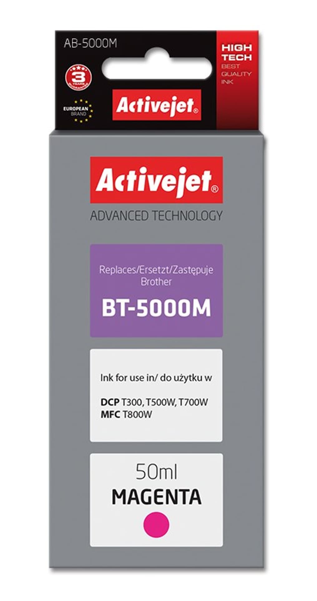 

Activejet AB-5000M Tusz Buteleczka z atramentem (zamiennik Brother BT-5000M; Supreme; 50 ml; czerwony)