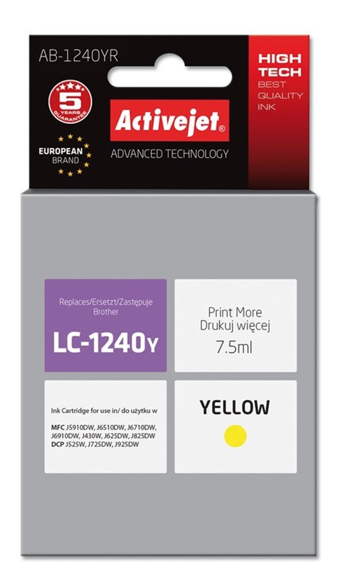 

Activejet AB-1240YR Tusz (zamiennik Brother LC1240Y/1220Y; Premium; 7.5 ml; żółty)