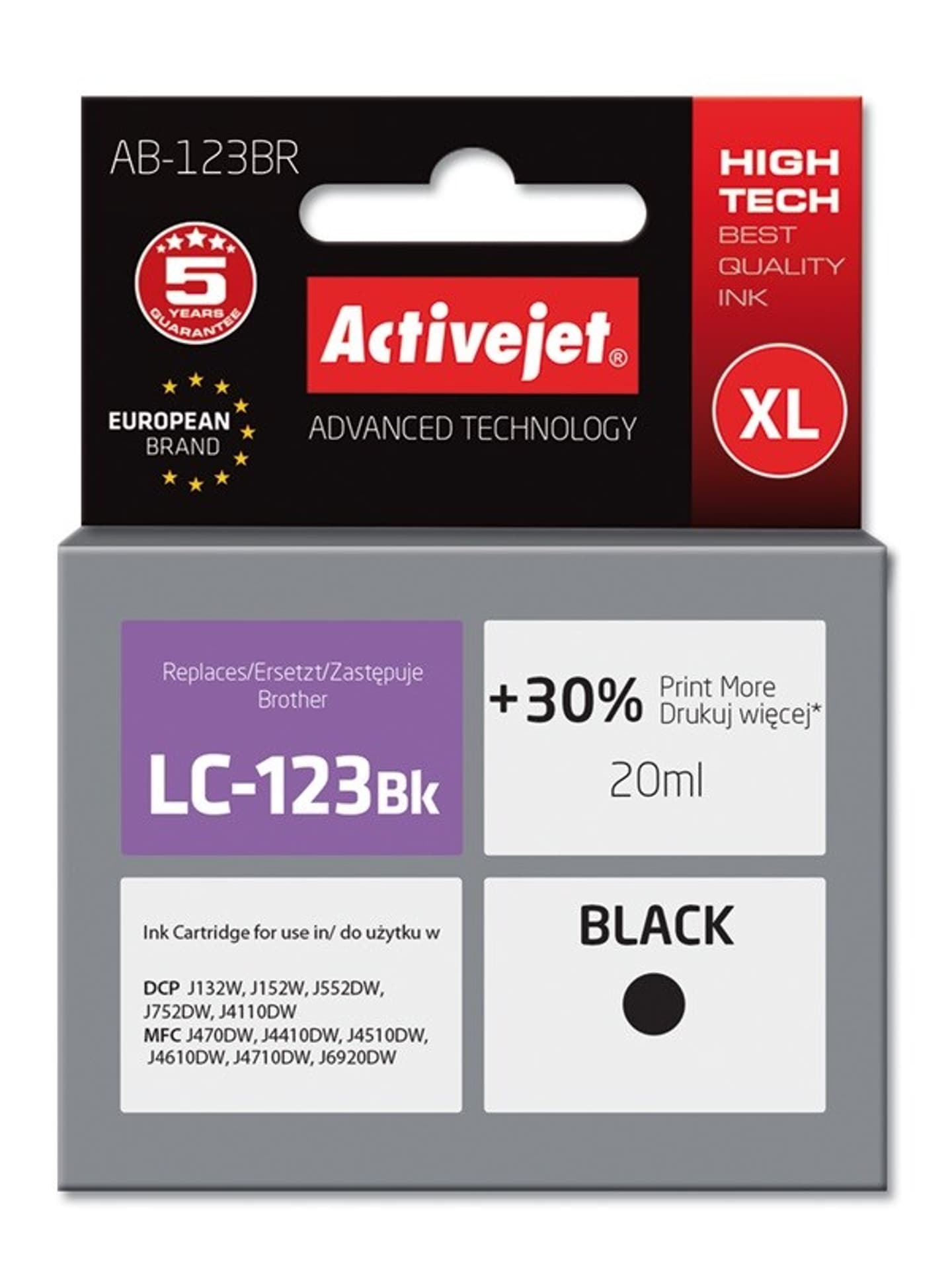 

Tusz Activejet AB-123BR (zamiennik Brother LC123BK/121BK; Premium; 20 ml; czarny)
