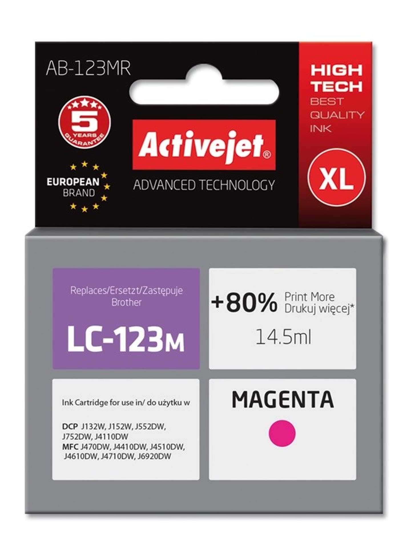 

Tusz Activejet AB-123MR (zamiennik Brother LC123M/121M; Premium; 14.5 ml; czerwony)