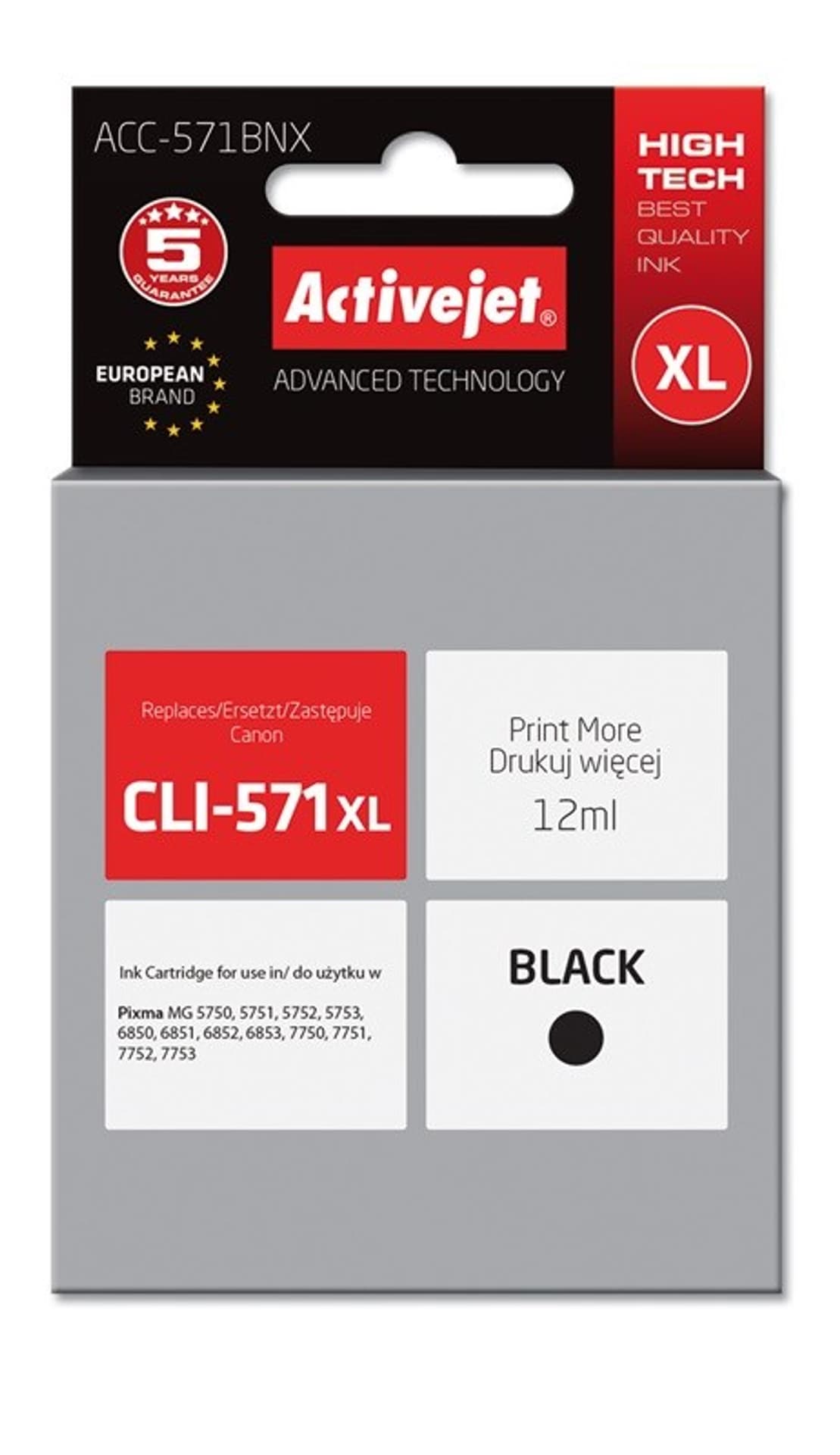 

Activejet ACC-571BNX Tusz (zamiennik Canon CLI-571XLBk; Supreme; 12 ml; czarny)