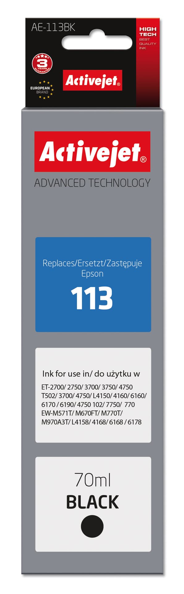 

Tusz Activejet AE-113Bk (zamiennik Epson 113 C13T06B140; Supreme; 70ml; czarny)
