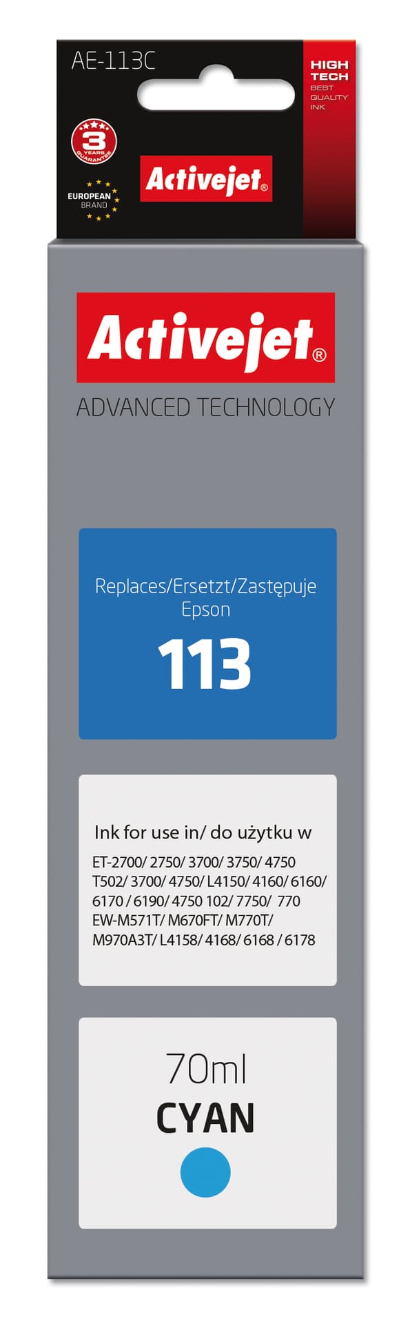 

Tusz Activejet AE-113C (zamiennik Epson 113 C13T06B240; Supreme; 70ml; niebieski)