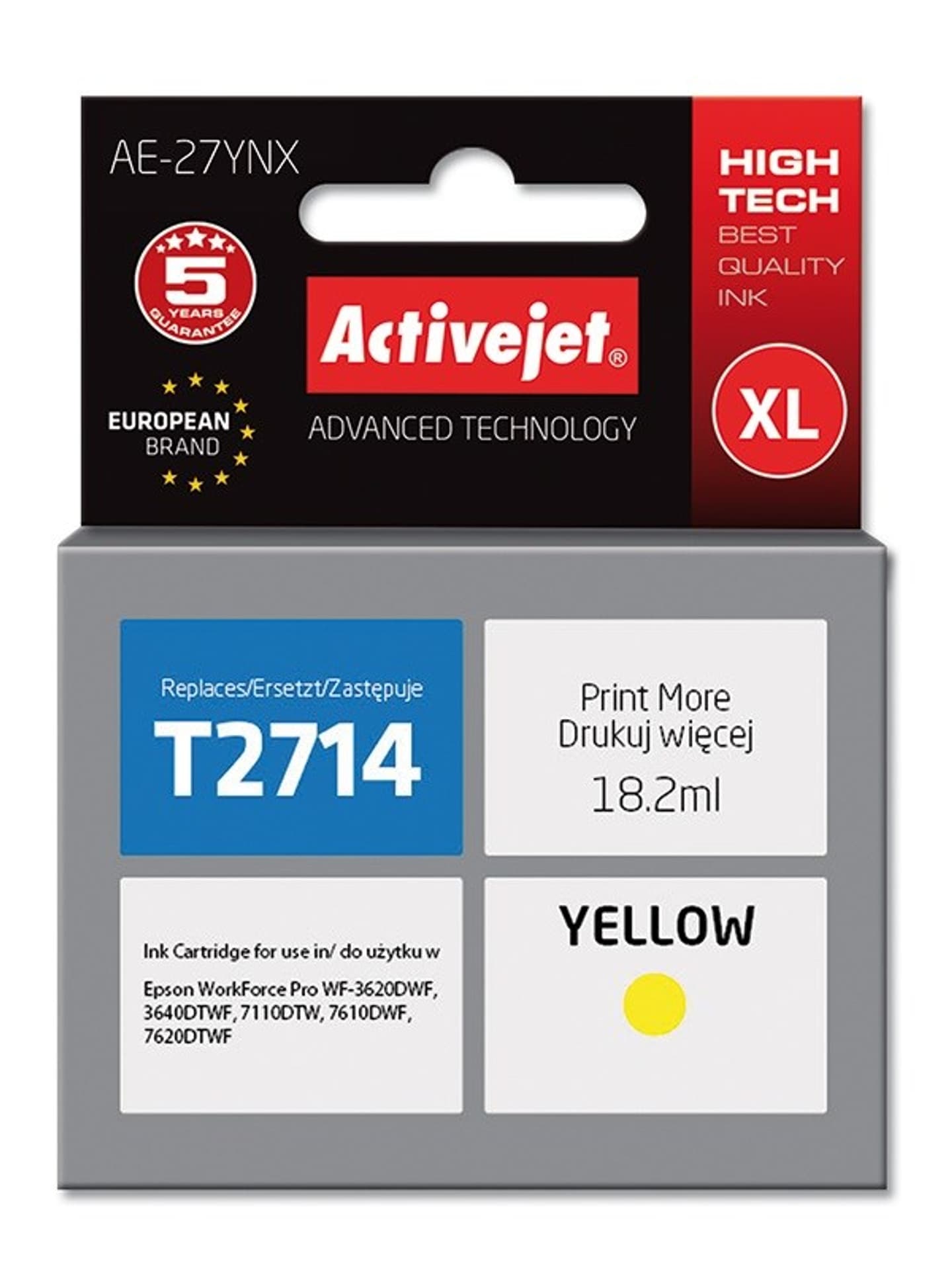 

Activejet AE-27YNX Tusz (zamiennik Epson 27XL T2714; Supreme; 18 ml; żółty)