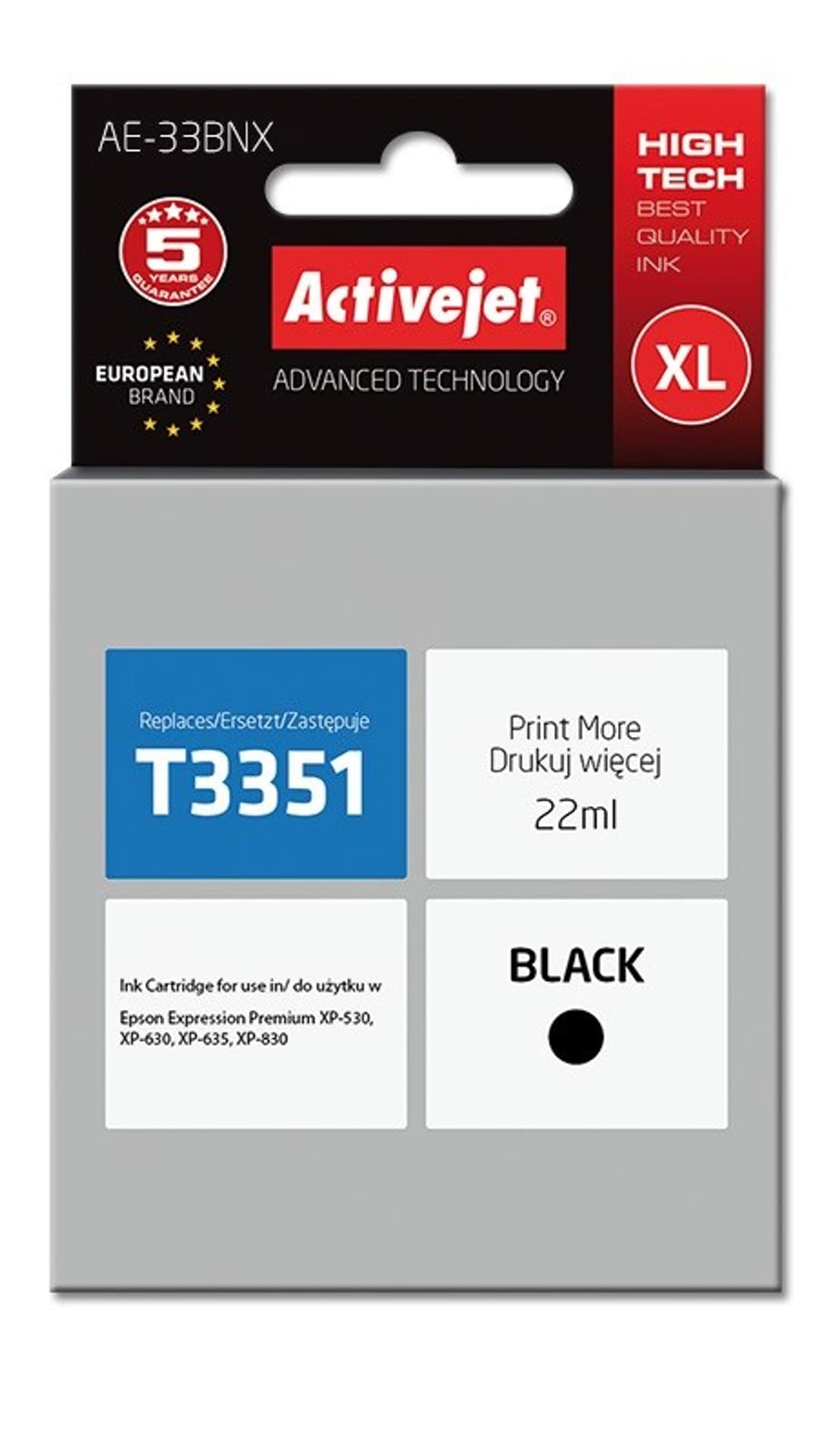 

Tusz Activejet AE-33BNX (zamiennik Epson 33XL T3351; Supreme; 22 ml; czarny)